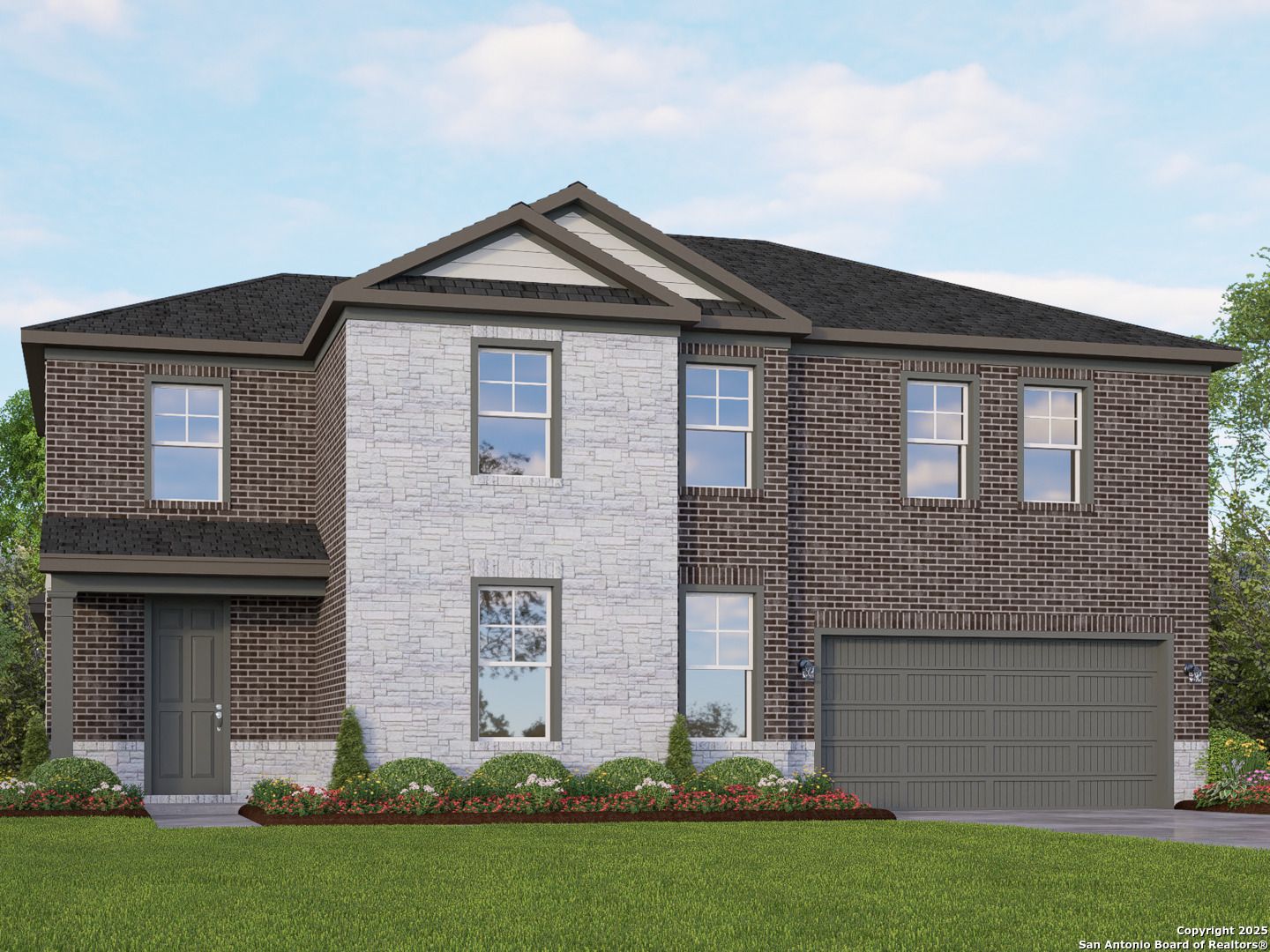 2-story brick and stone 5-bedroom home with 2-car garage, The Jennings G by Davidson Homes in Castroville, Texas