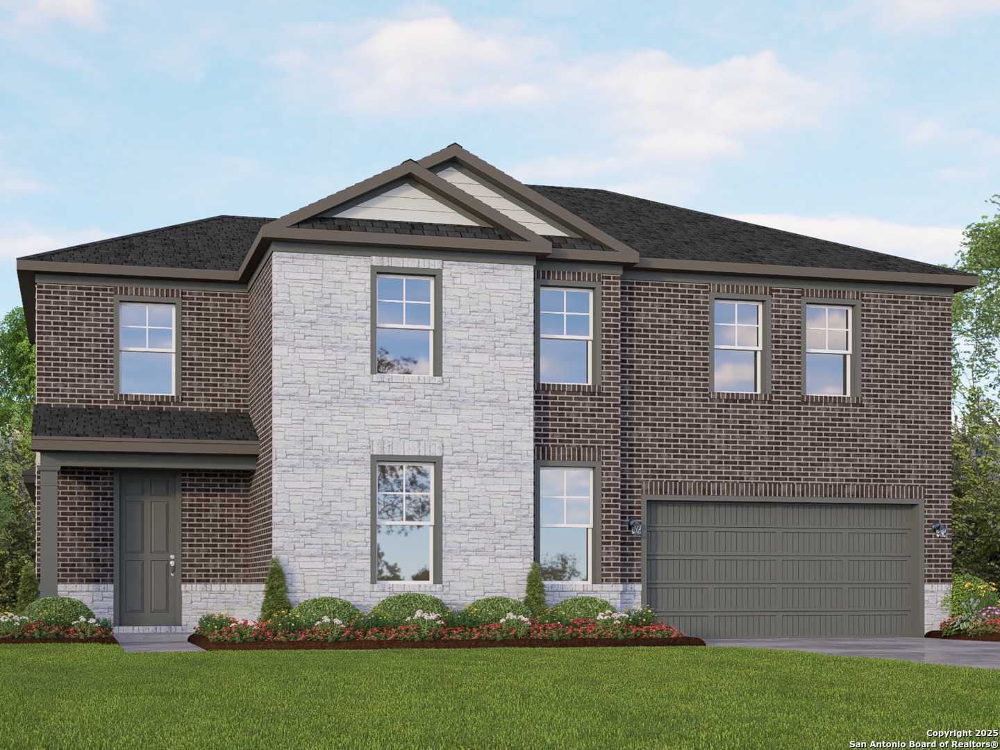 2-story brick and stone 5-bedroom home with 2-car garage, The Jennings G by Davidson Homes in Castroville, Texas
