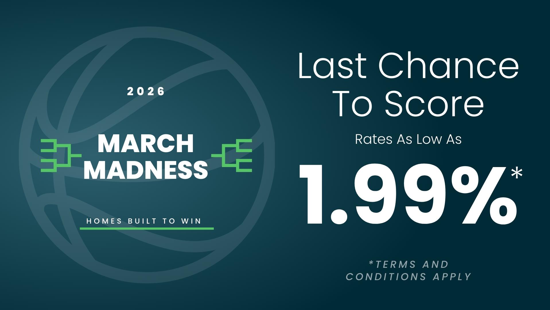 Blue plaid banner with Welcome Home title, announcing rates as low as 1.99% mortgage for Houston new homes