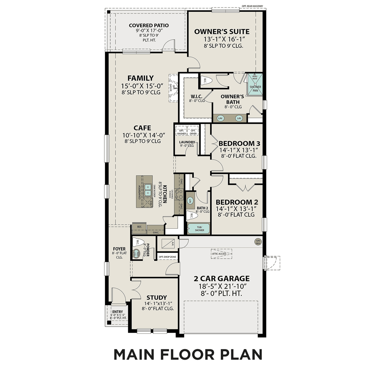 1 - The Riviera A floor plan layout for 2533 Malibu Glen Drive in Davidson Homes' Sunterra community.