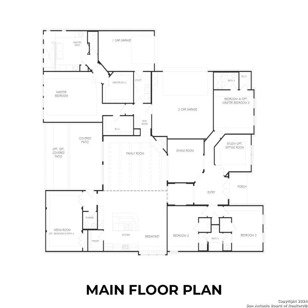 Detailed main floor plan for Davidson Homes The Summerlin B: 4-bed, 3.5-bath, 3-car garage layout in Potranco Oaks, Castroville, Texas