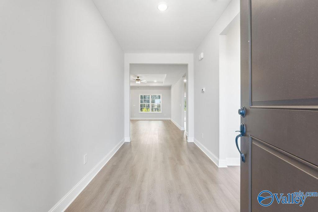 Bright hallway with hardwood floors leading to sunlit room in Davidson Homes The Montgomery B, Hartselle, Alabama