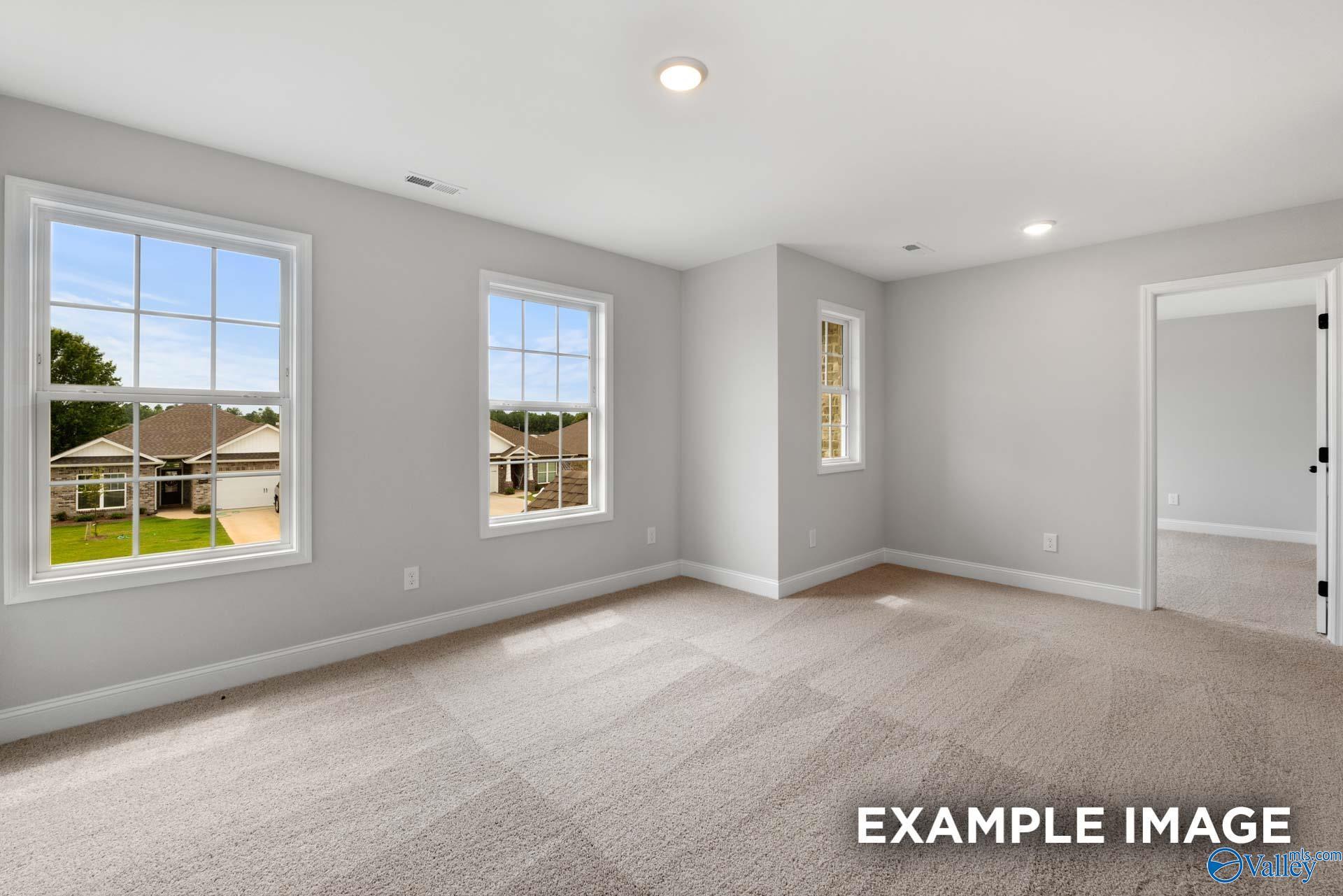 Spacious carpeted bedroom with large windows in The Shelby B floor plan by Davidson Homes in Jaguar Hills, Huntsville.