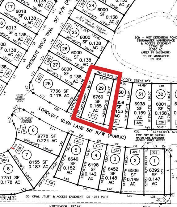 Subdivision plat map of Woodland Crossing, Zebulon, NC, highlighting lot for 4-bed Hickory II C home with utilities and easements