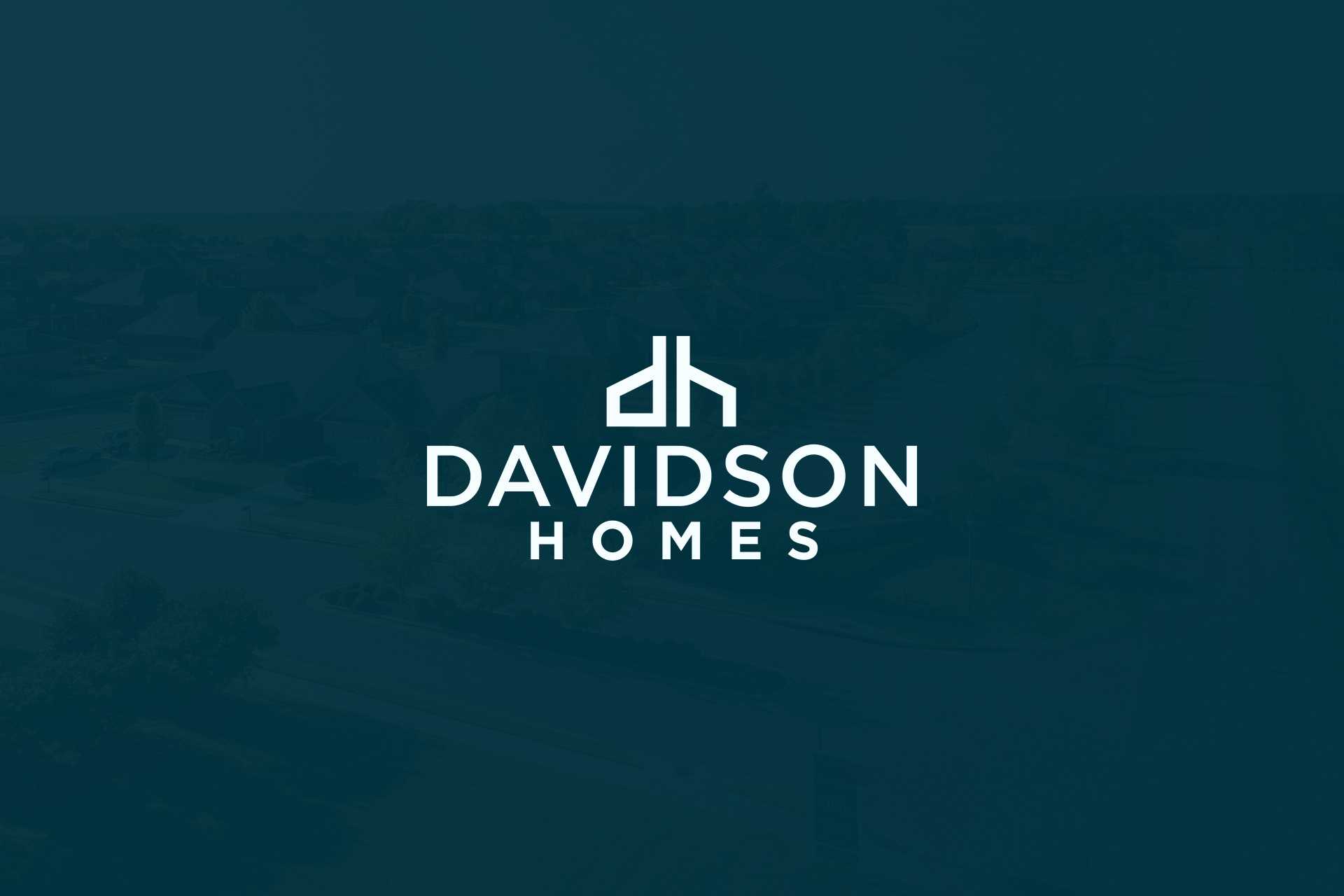 White Davidson Homes logo with bold DH emblem on deep navy background, evoking luxury real estate community