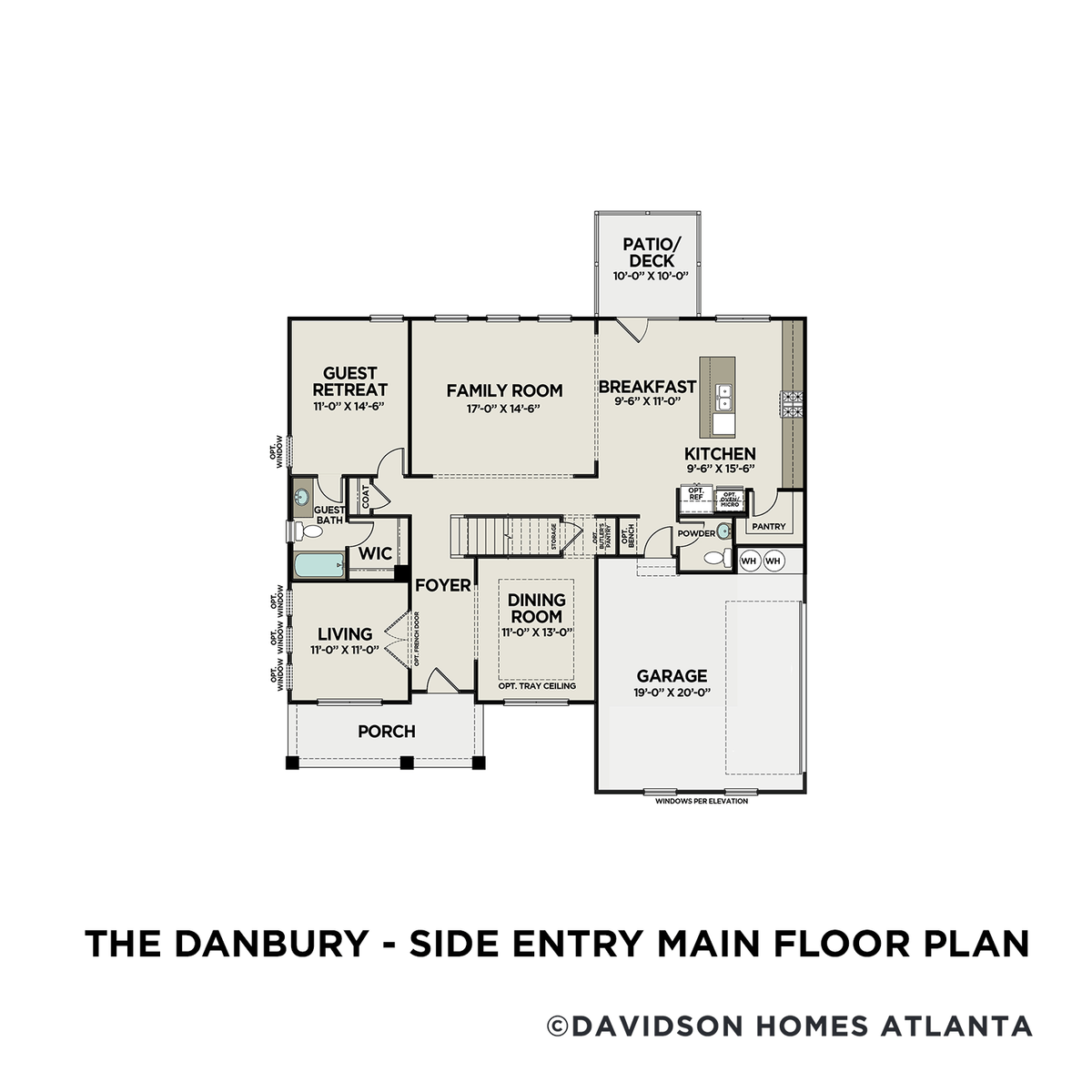 1 - The Danbury C – Side Entry floor plan layout for 100 Leveret Road in Davidson Homes' Everleigh community.