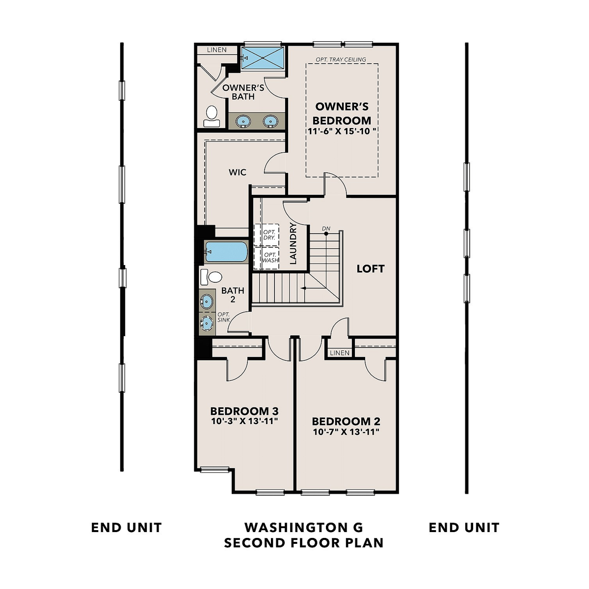 2 - The Washington G- Townhome buildable floor plan layout in Davidson Homes' Rosehill Townhomes community.