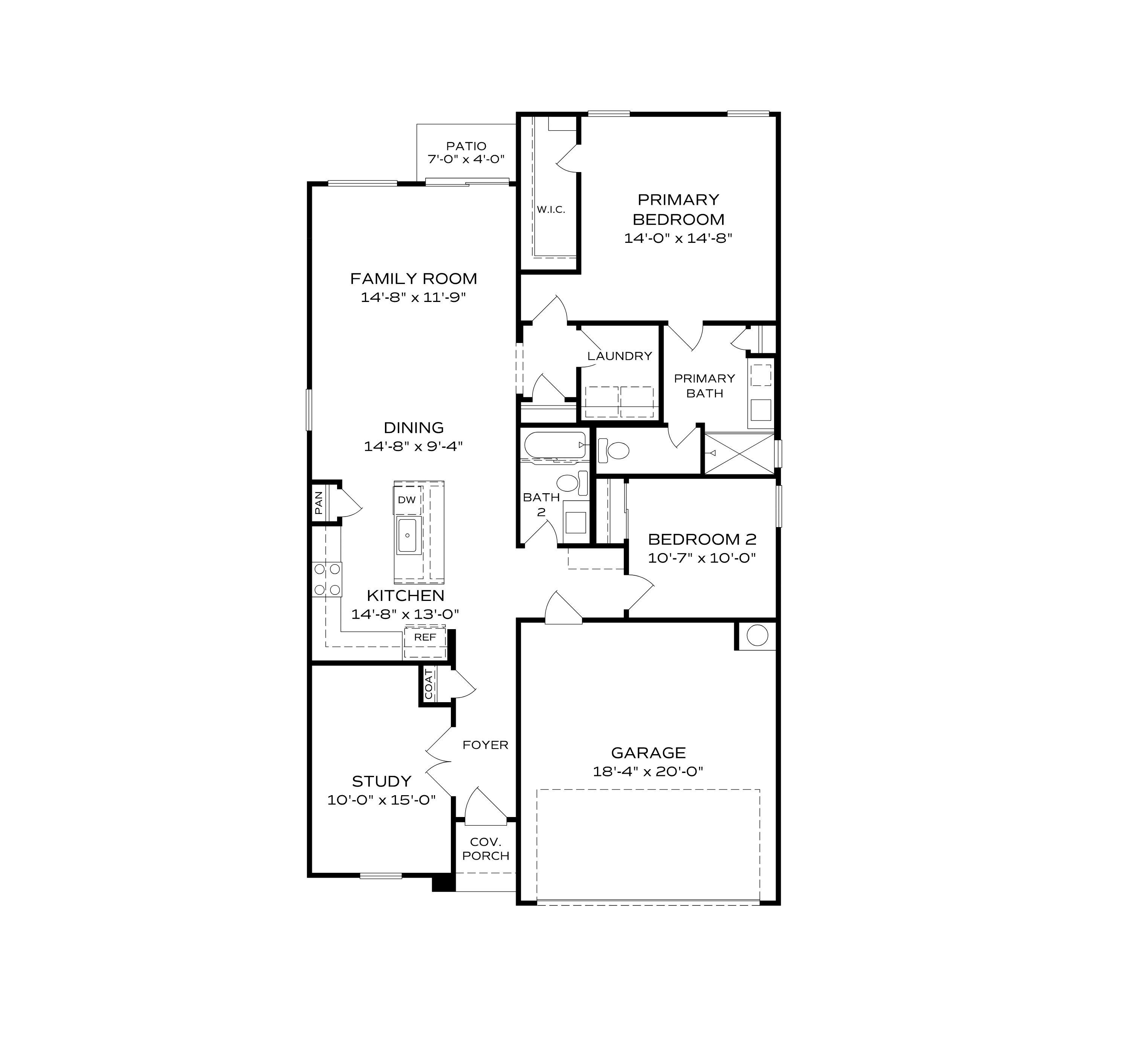 The Coronado B floor plan: 2-3 bed, 2 bath, 1,434 sq ft single-story Davidson Homes design with primary suite, open kitchen, and 2-car garage