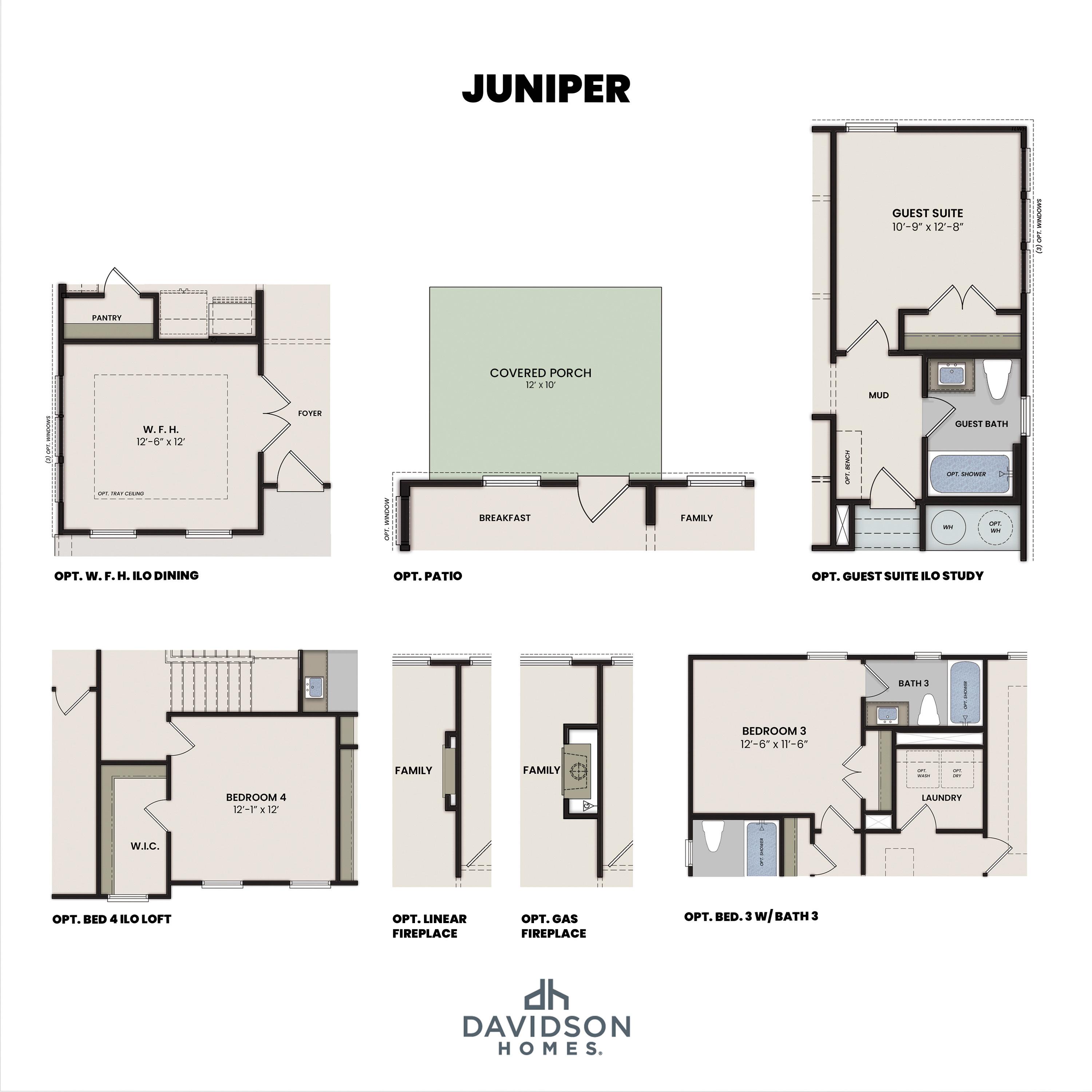 3 - The Juniper D buildable floor plan layout in Davidson Homes Homes' Bakers Farm community.