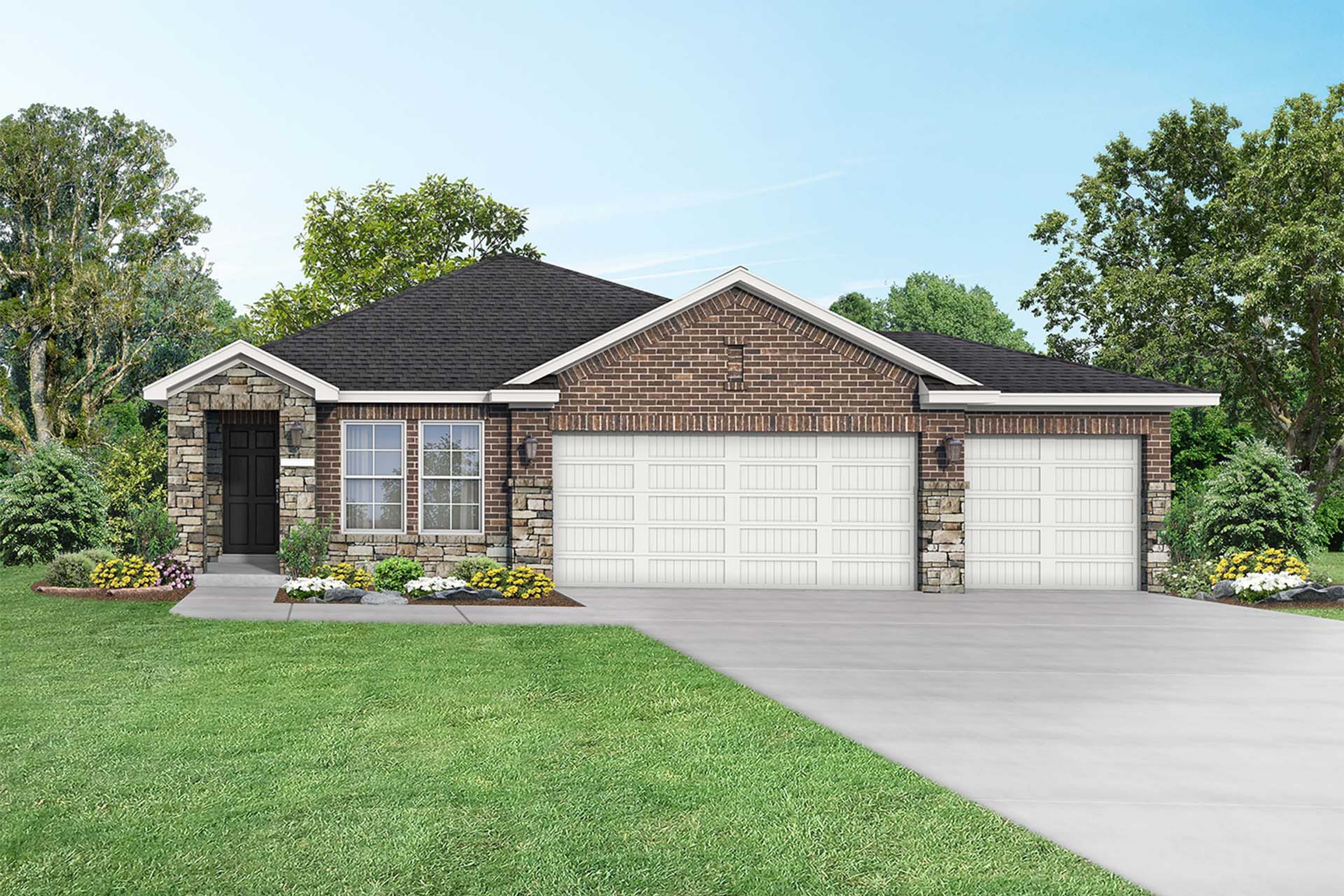Exterior of The Riviera B, a one-story home with landscaping