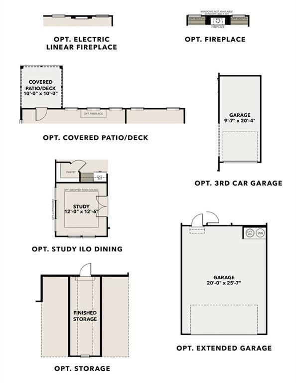 Floor plan of The Ash C Davidson Homes in Wehunt Meadows, Hoschton, GA, showing optional 3-car garage, covered patio, study, and storage