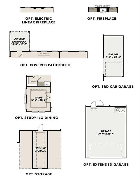 Floor plan of The Ash C Davidson Homes in Wehunt Meadows, Hoschton, GA, showing optional 3-car garage, covered patio, study, and storage