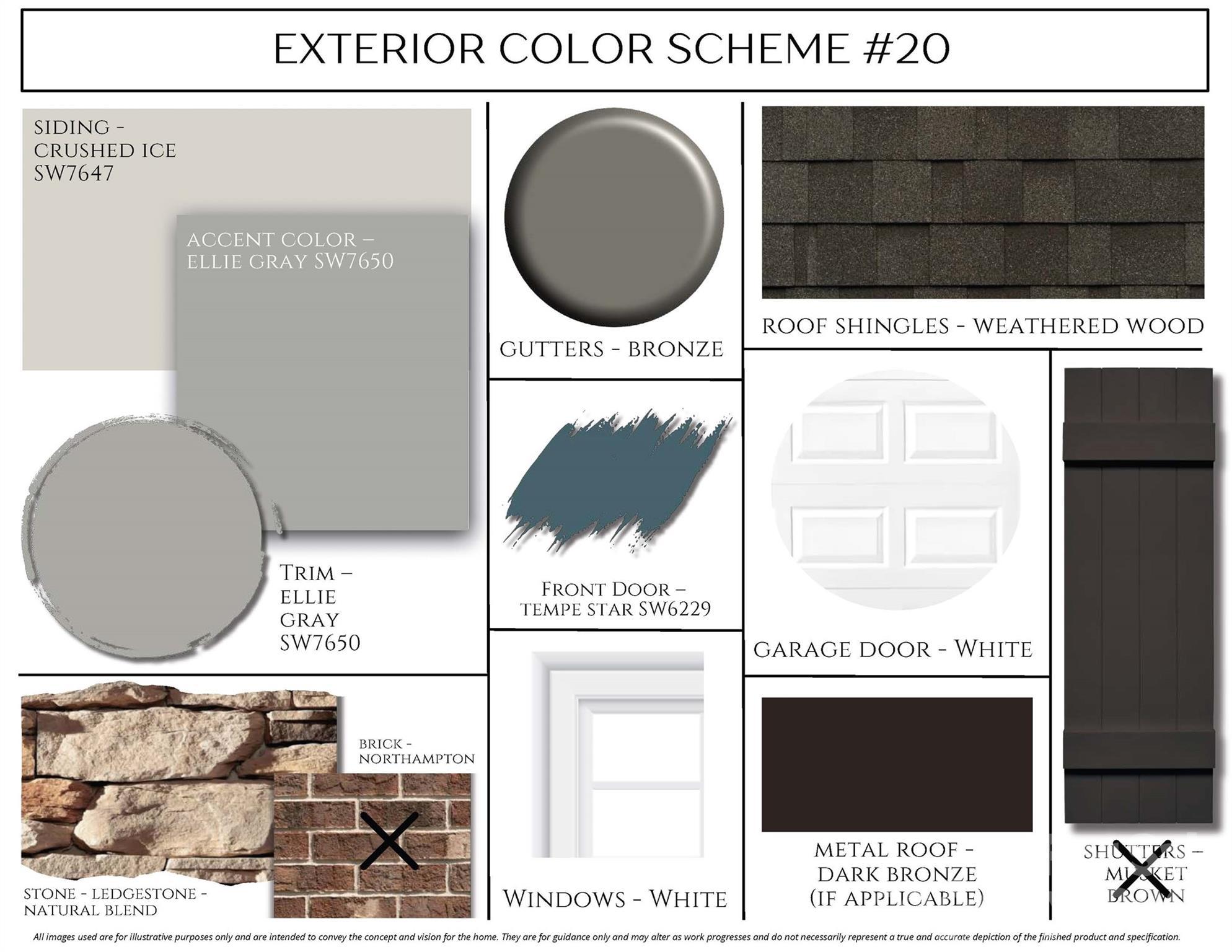 Exterior color scheme #20 for The Chestnut D home: Brushed Ice siding, Ellie Gray accents, Gray Star roof shingles in Enclave at Belmont, NC