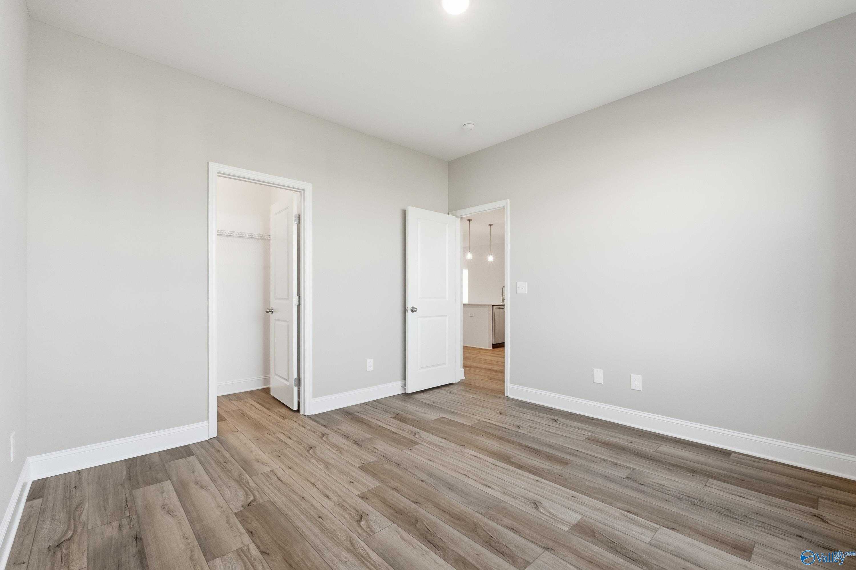 Spacious bedroom with hardwood floors, walk-in closet, and adjacent bath in Davidson Homes The Lanier, Toney, Alabama