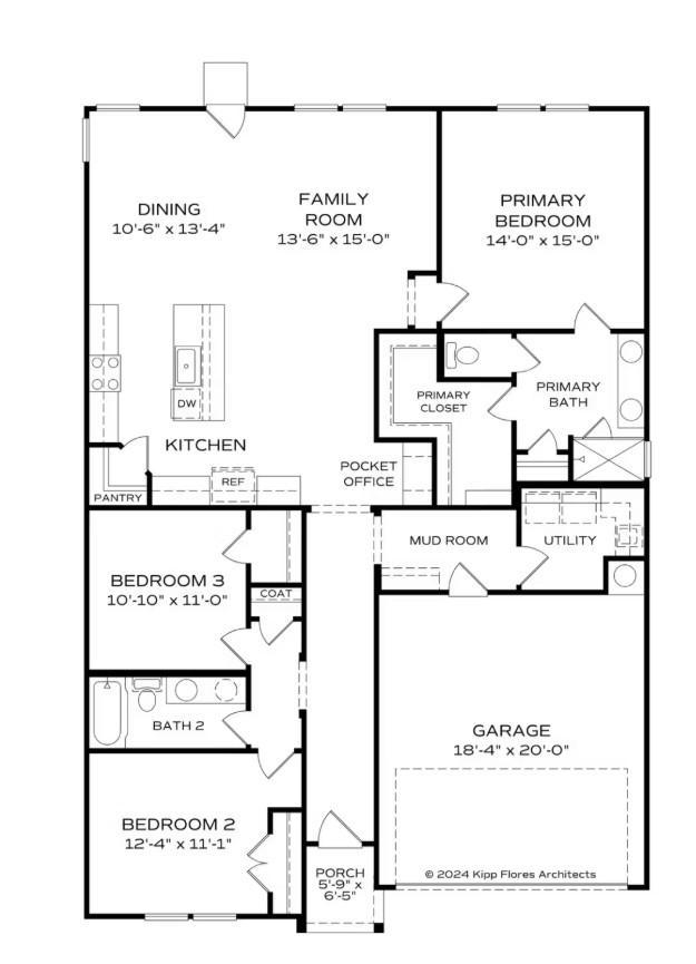 The Phoenix D floor plan: 1,746 sq ft, 3-bed, 2-bath layout with open kitchen and 2-car garage in Anderson Lakes, Opelika.