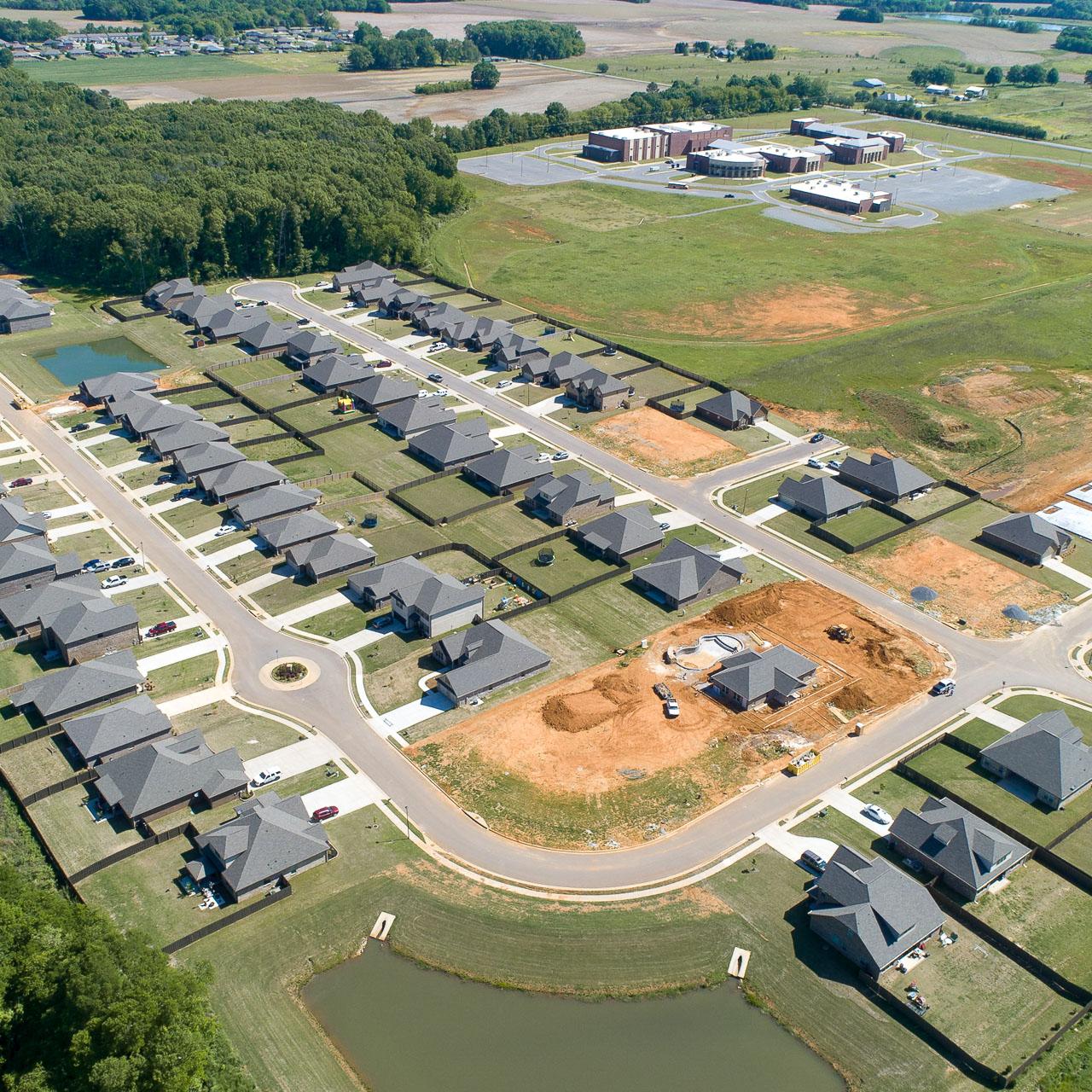 Drone view of Davidson Homes' Bakers Farm Community