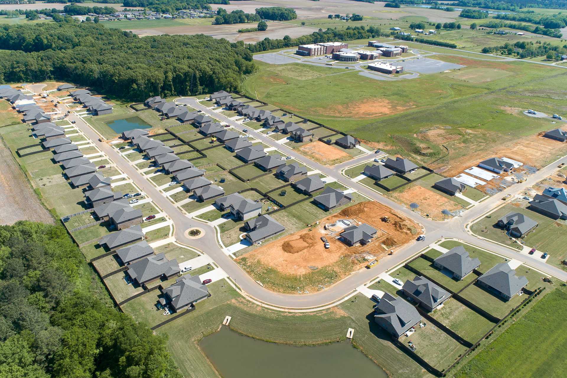 Drone view of Davidson Homes' Bakers Farm Community
