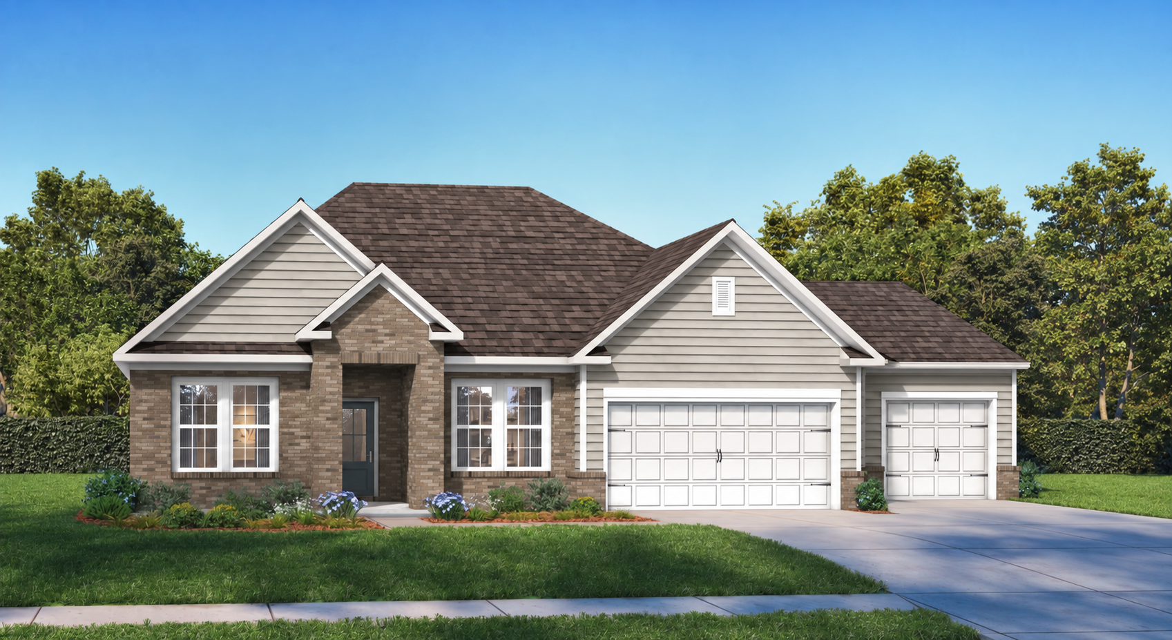 Exterior view of Davidson Homes' The Hibiscus F 3-Car Floor Plan