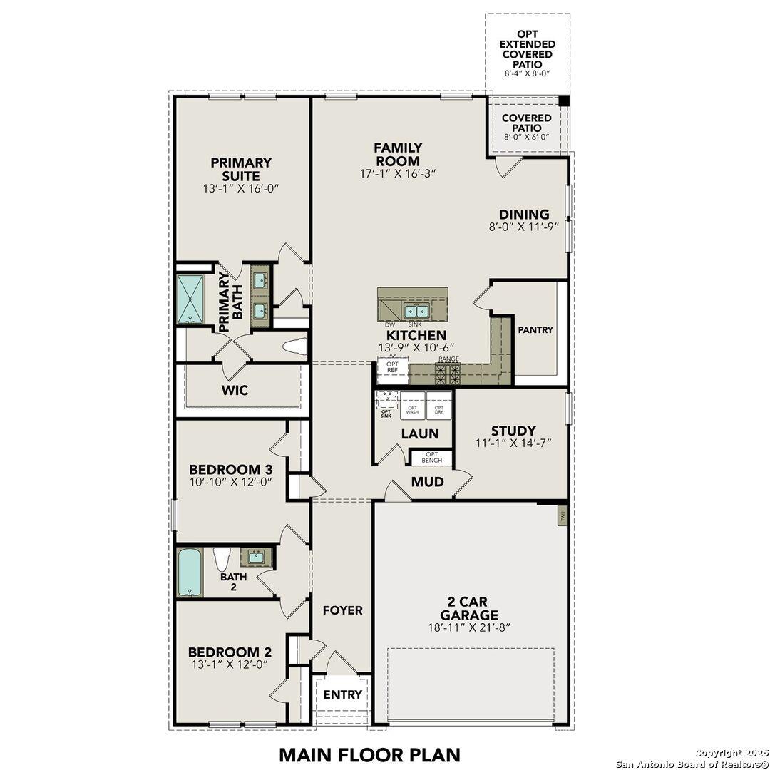 The Daphne H floor plan: 3-bed, 2-bath, 1,917 sq ft 1-story Davidson Homes layout with open kitchen, family room, study, and 2-car garage in Seguin, Texas