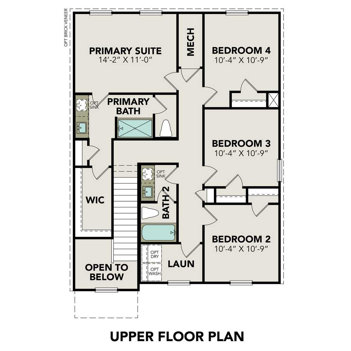 2 - The Trinity Brick buildable floor plan layout in Davidson Homes' Lakes at Black Oak community.