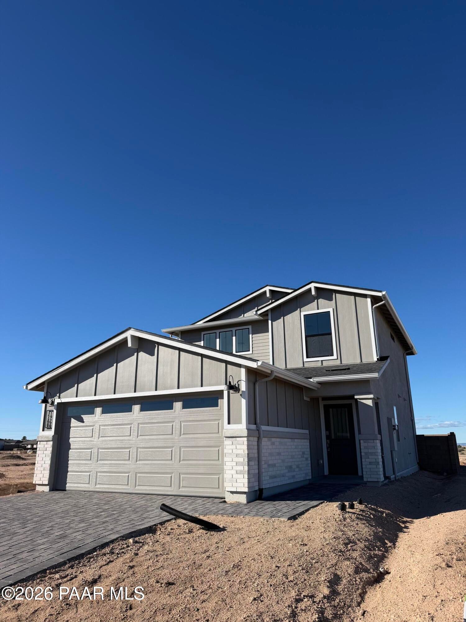 Two-story gray craftsman home with 2-car garage in South Ranch Southern Collection, Davidson Homes The Wilmington B, Prescott, AZ