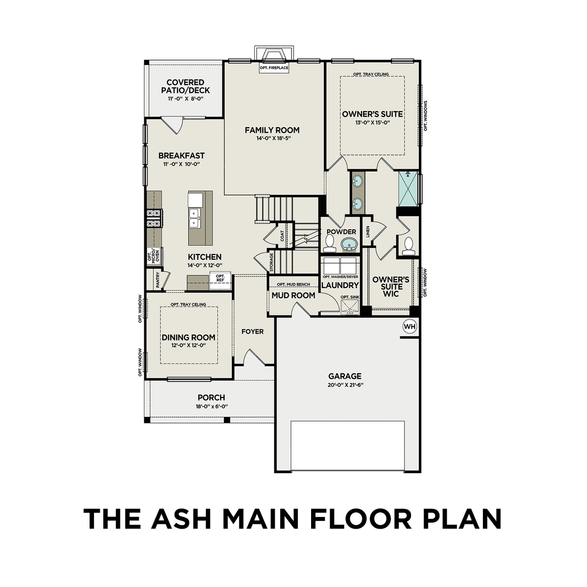 1 - The Ash A floor plan layout for 3611 Rivermont Way in Davidson Homes' Salem Landing community.