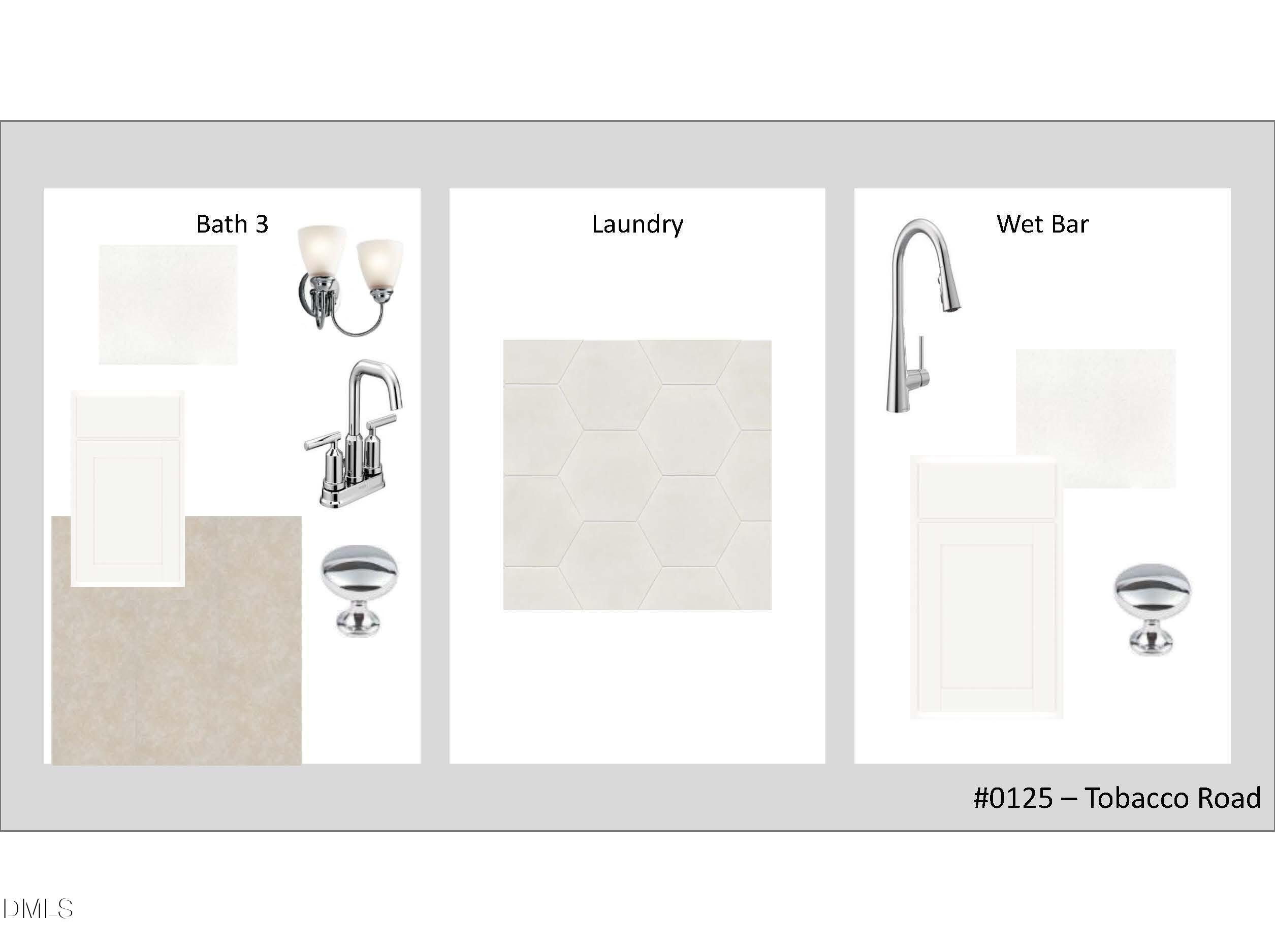 Modern Bath 3 fixtures, hexagonal tile laundry, wet bar faucet in Davidson Homes Magnolia B, Tobacco Road, Angier NC