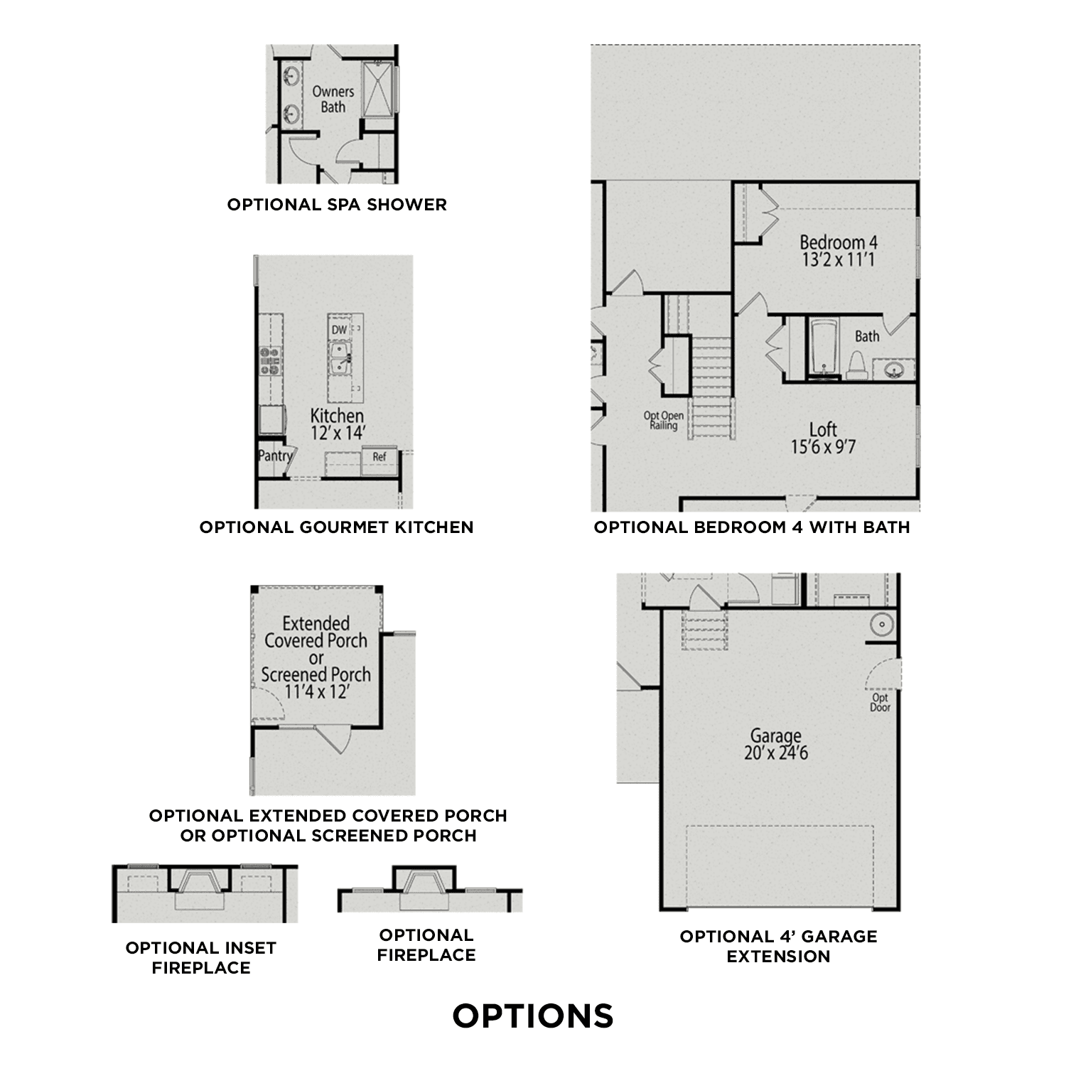 The Ash home floor plan by Davidson Homes with optional gourmet kitchen, spa shower, screened porch, and 4th bedroom suite