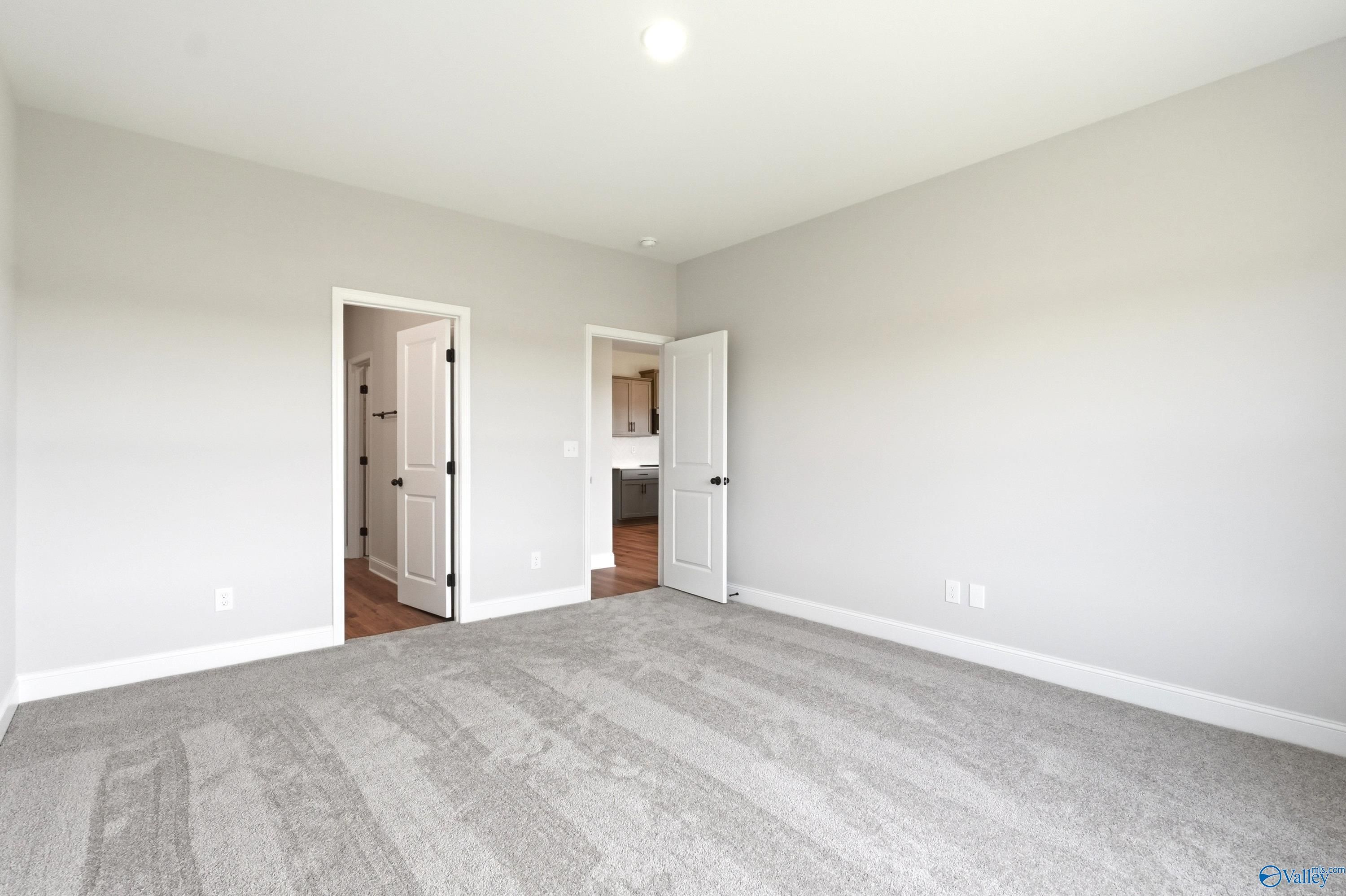 Spacious bedroom with neutral carpet and open doorways in The Daphne floor plan by Davidson Homes in Clearview, Hazel Green.