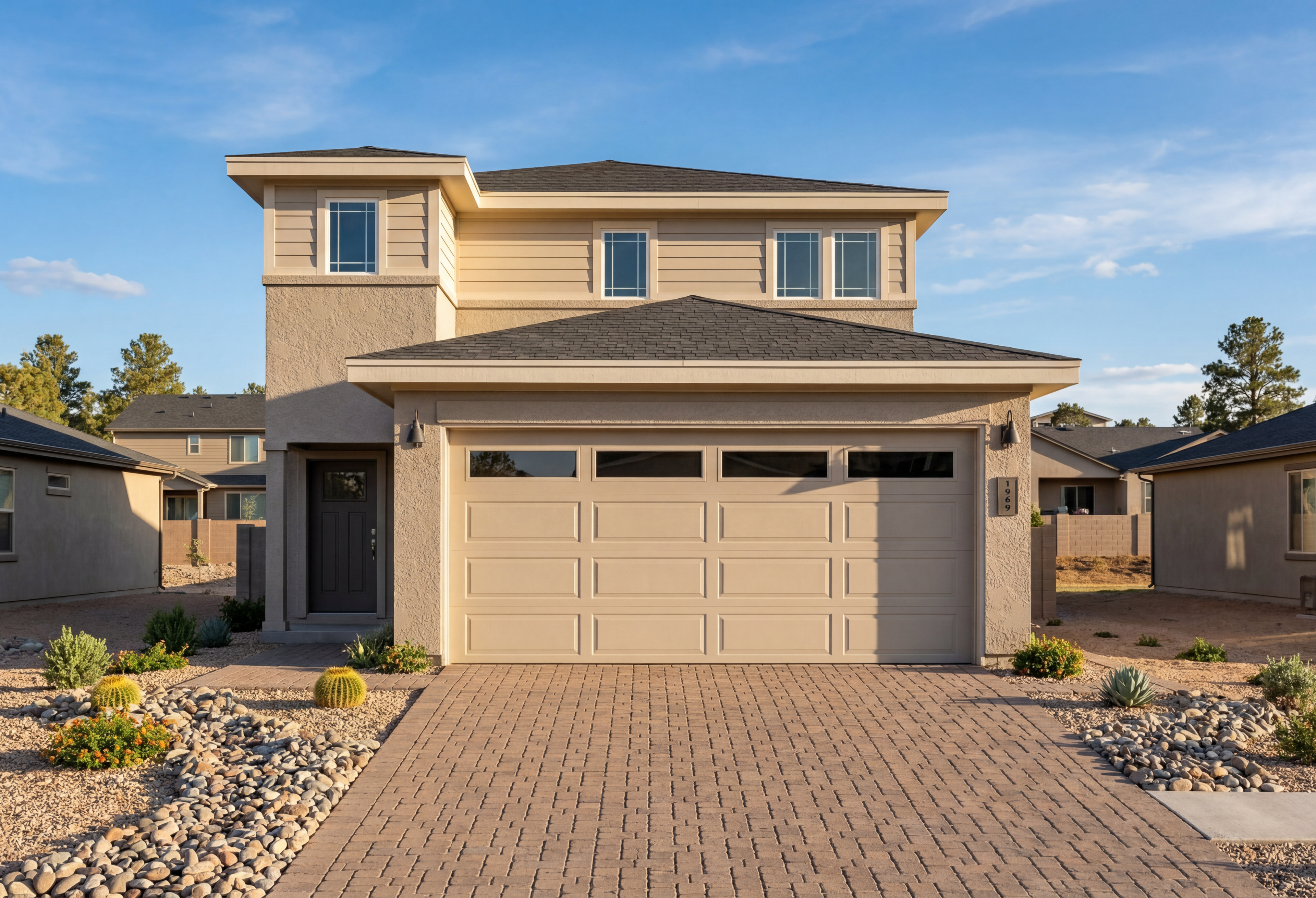 The Raleigh A two-story single-family home by Davidson Homes featuring a modern exterior and garage in Prescott, Arizona.