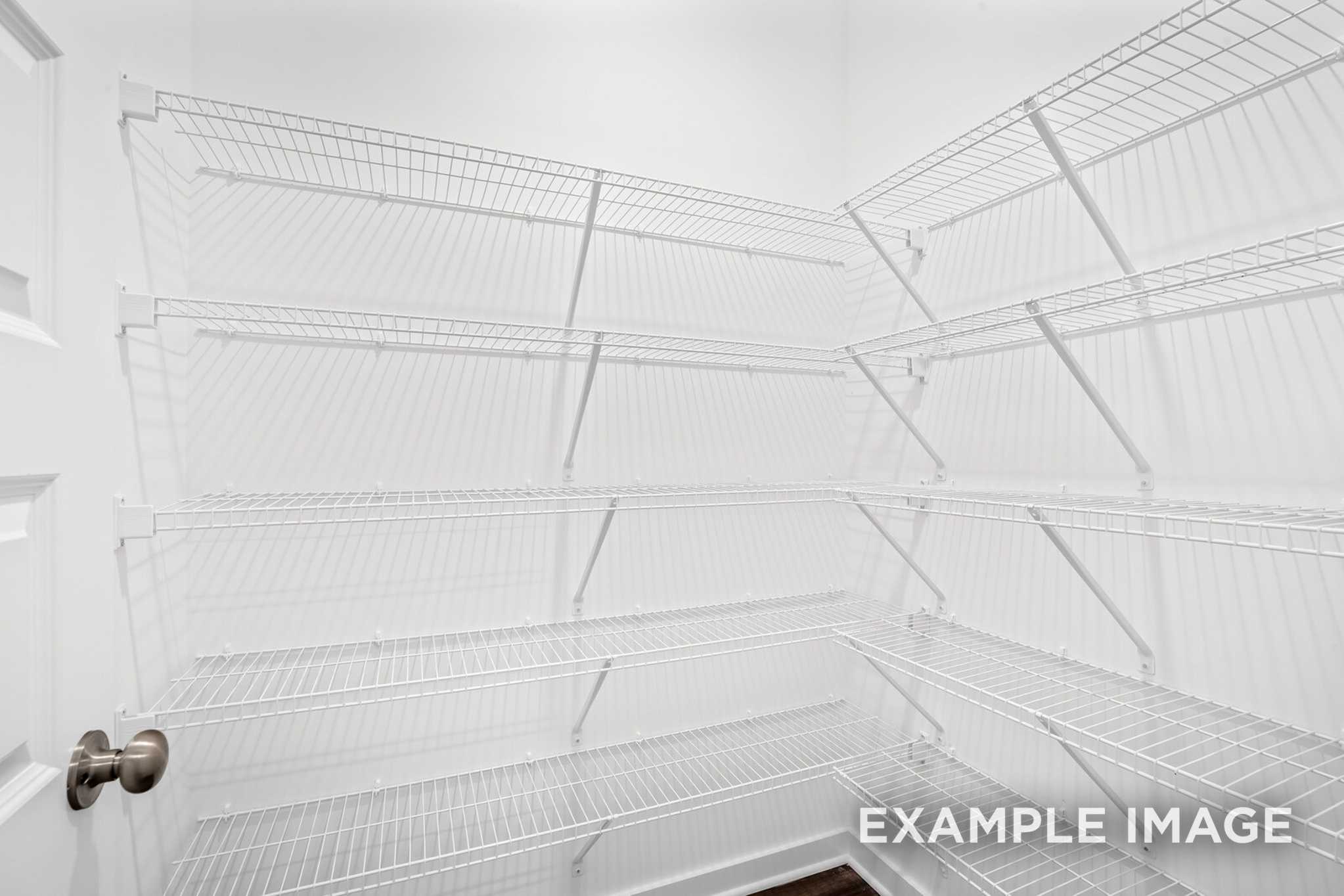 Spacious walk-in closet in The Grayson C with white wire shelving for ample storage in Davidson Homes design