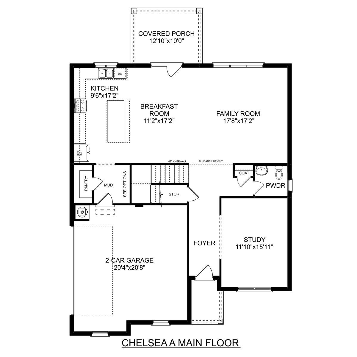 1 - The Chelsea A - Side Entry floor plan layout for 308 Creek Grove Avenue in Davidson Homes' Creek Grove community.