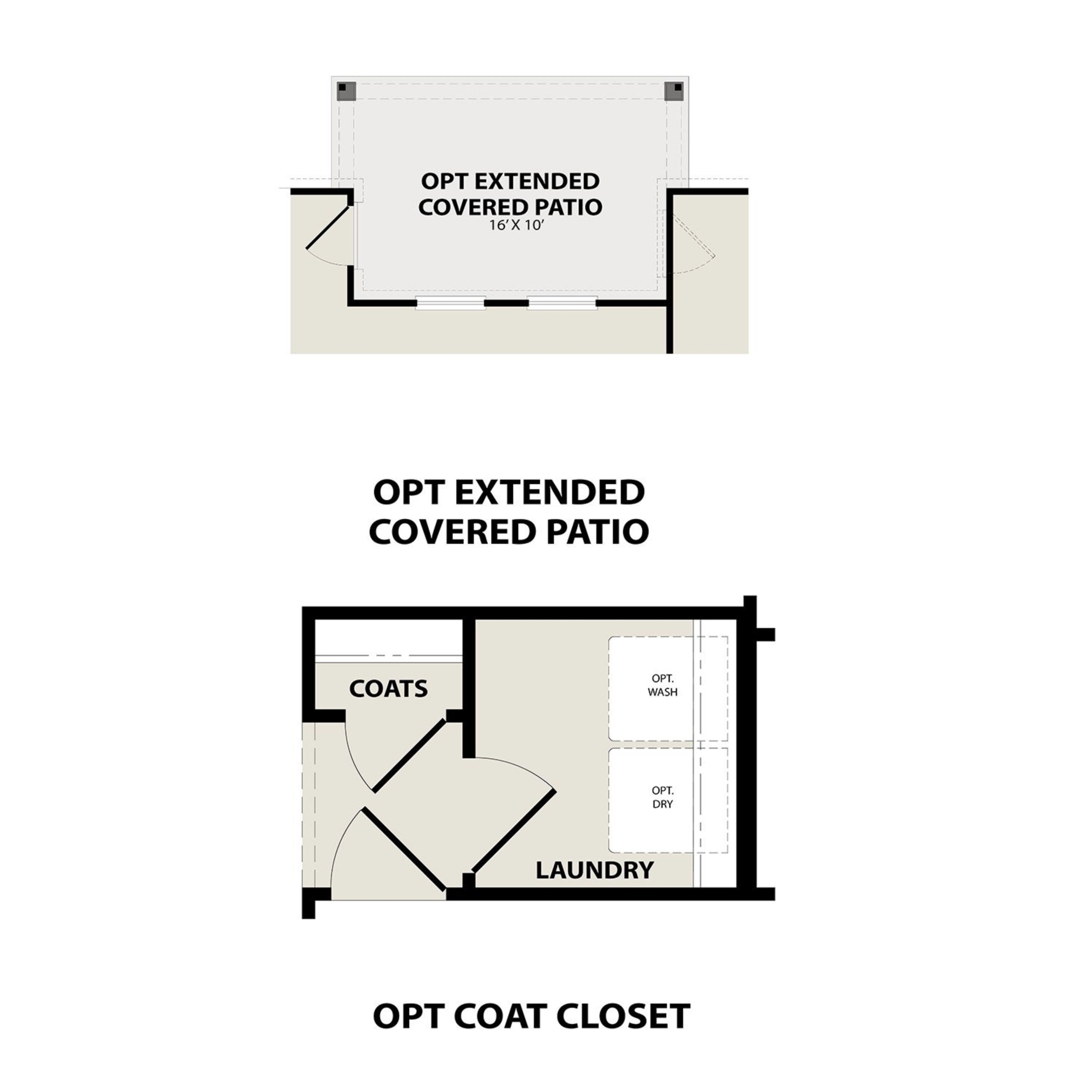Optional screened patio, extended covered patio, coat closet, and laundry room floor plan for The Redbud C home design