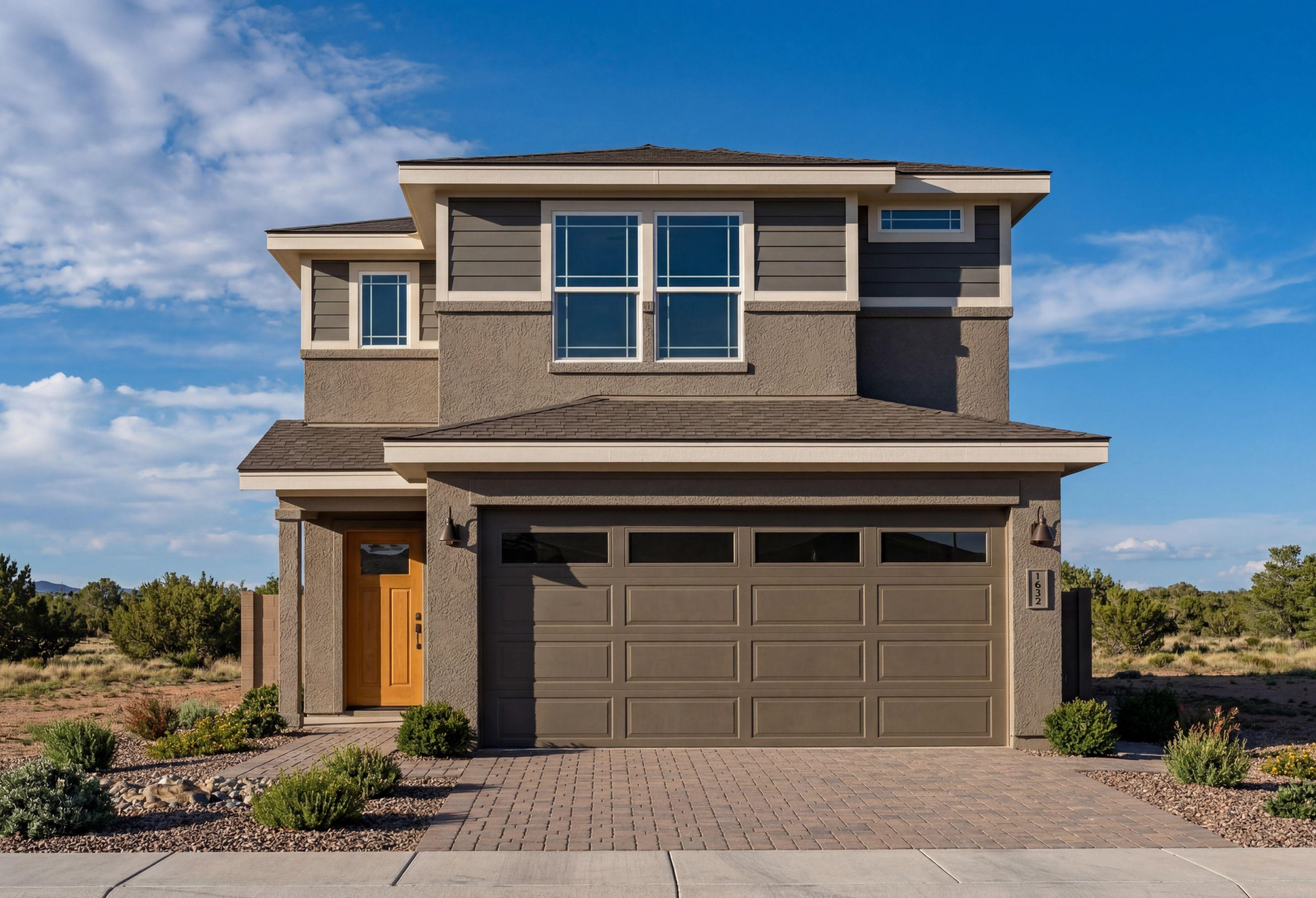 Two-story exterior elevation of The Augusta A by Davidson Homes featuring a modern stucco facade and multi-car garage.