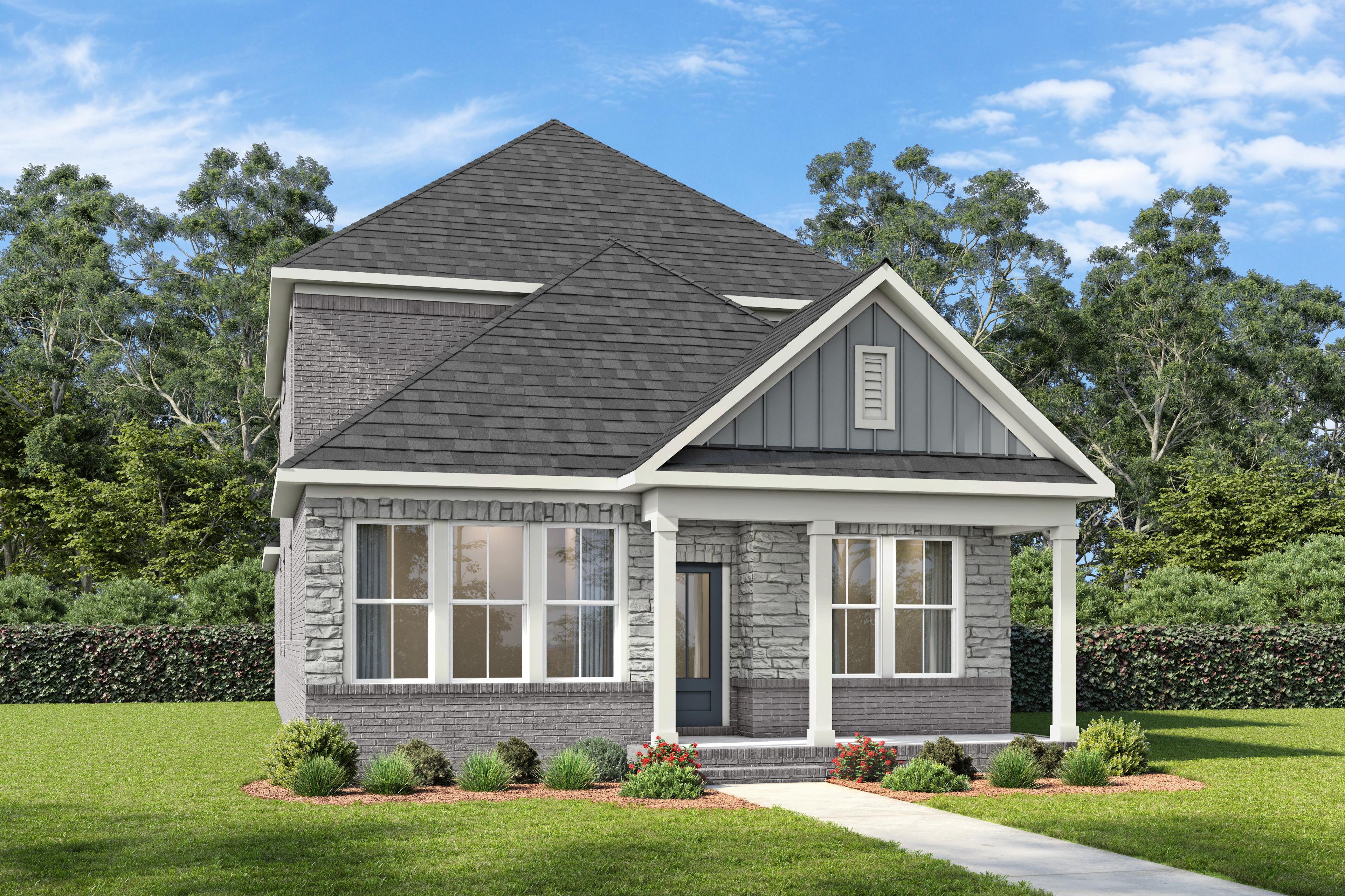 The Fairmont by Davidson Homes features a two-story brick and stone exterior with a covered front porch in Mt. Juliet.