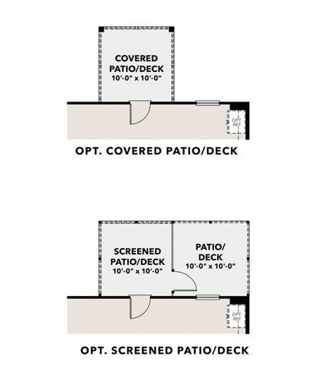 Optional 10x10 covered patio deck and screened patio deck floor plan options for Davidson Homes Hickory B in Winder Georgia