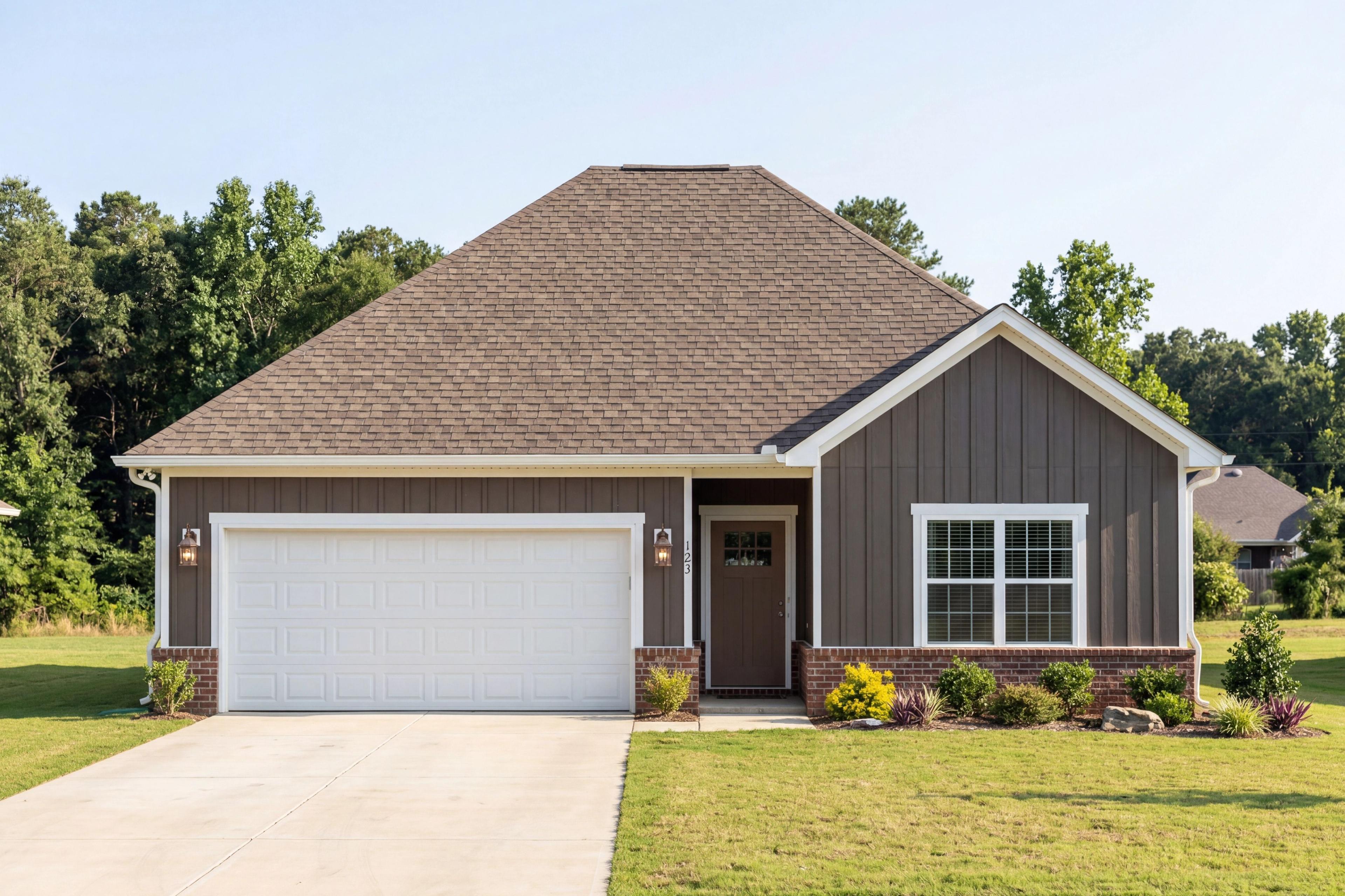 The Asheville D by Davidson Homes featuring a 1-story single-family home design with 2-car garage and brick exterior.