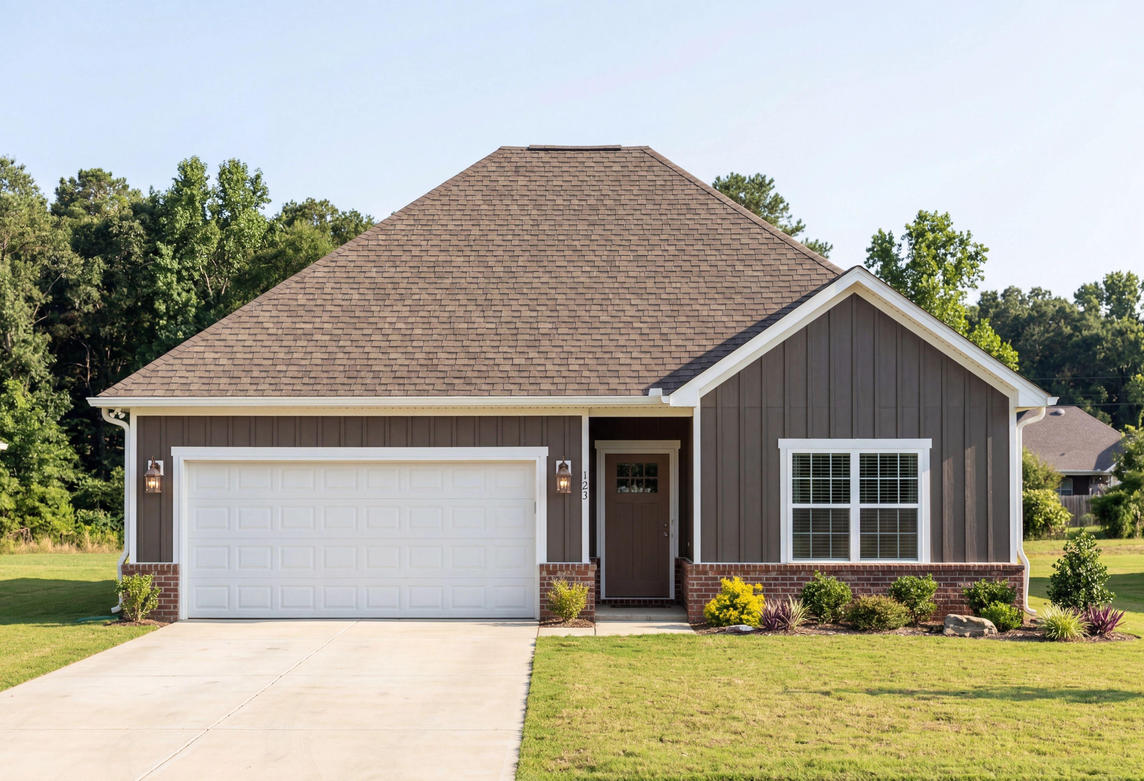 The Asheville D by Davidson Homes featuring a 1-story single-family home design with 2-car garage and brick exterior.