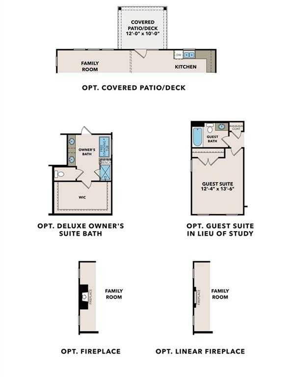 The Hickory B floor plan by Davidson Homes: 5-bedroom, 4-bath layout with family room, kitchen, guest suite, optional patio in Cedar Farms, Winder, GA