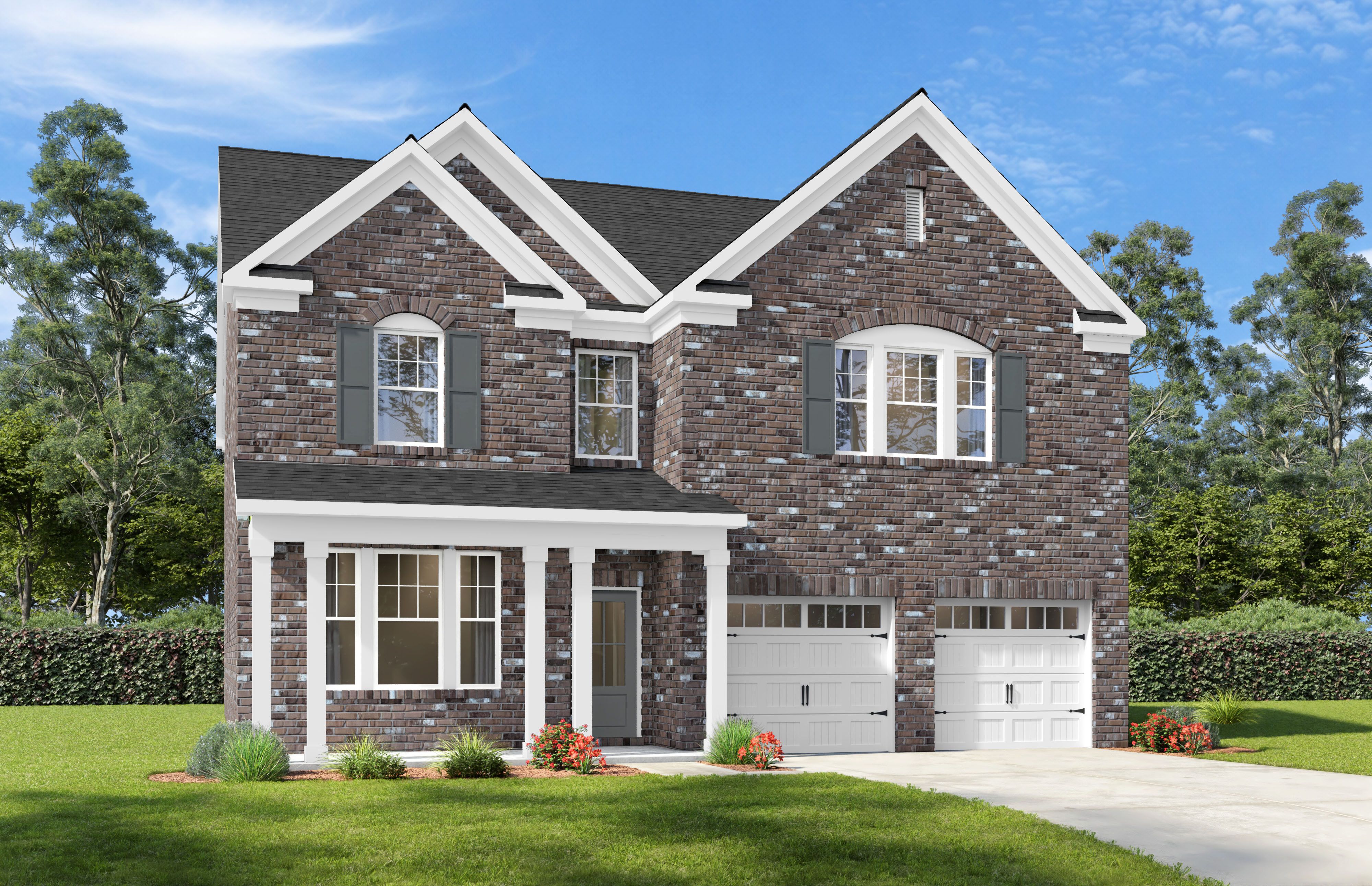 Brick exterior elevation of The Beech, a 2-story Davidson Homes single-family design with 2-car garage in Mt. Juliet, TN