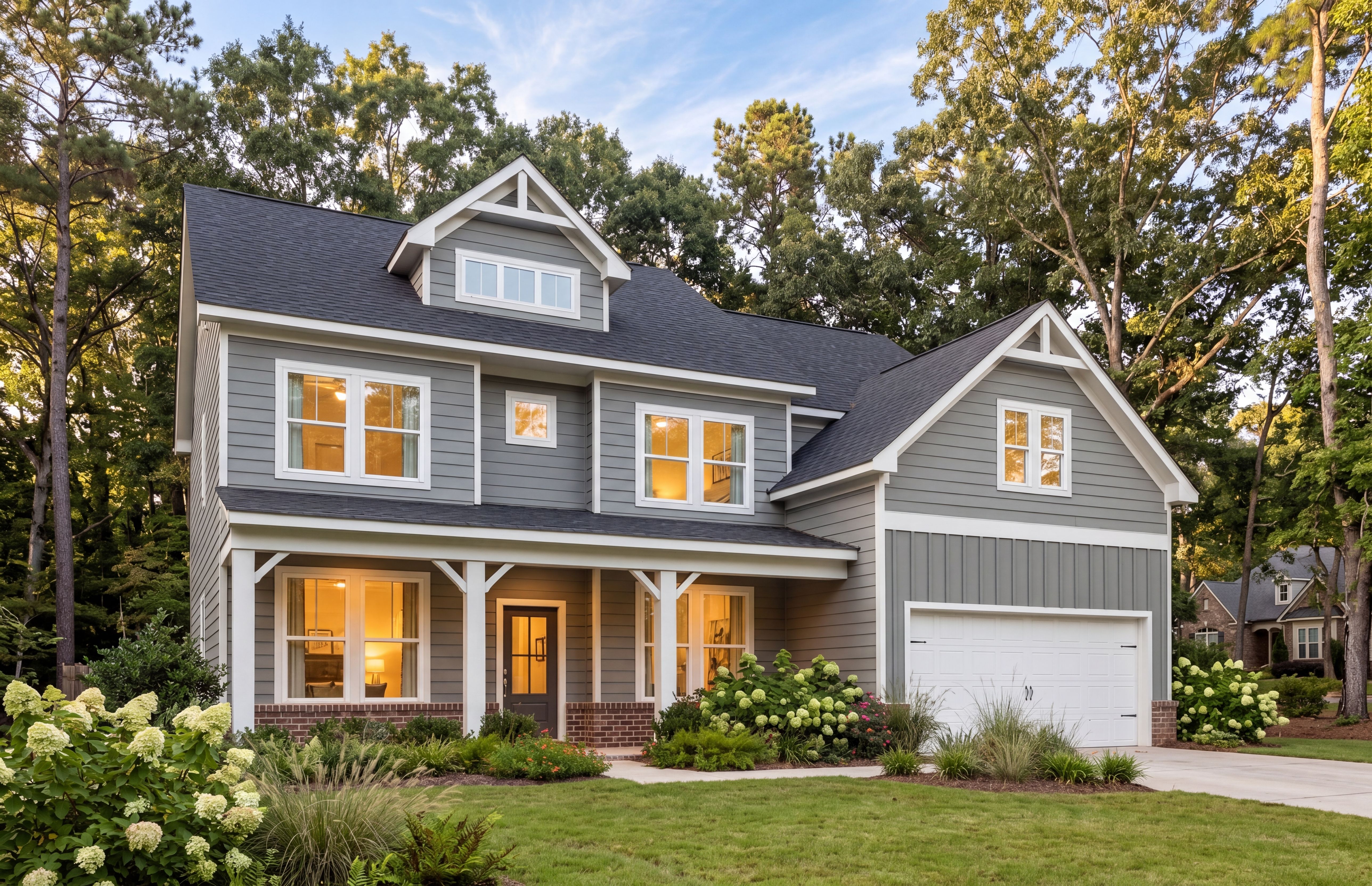 Two-story Remington C single-family home in Priceville, AL with brick and cement siding exterior and attached garage.