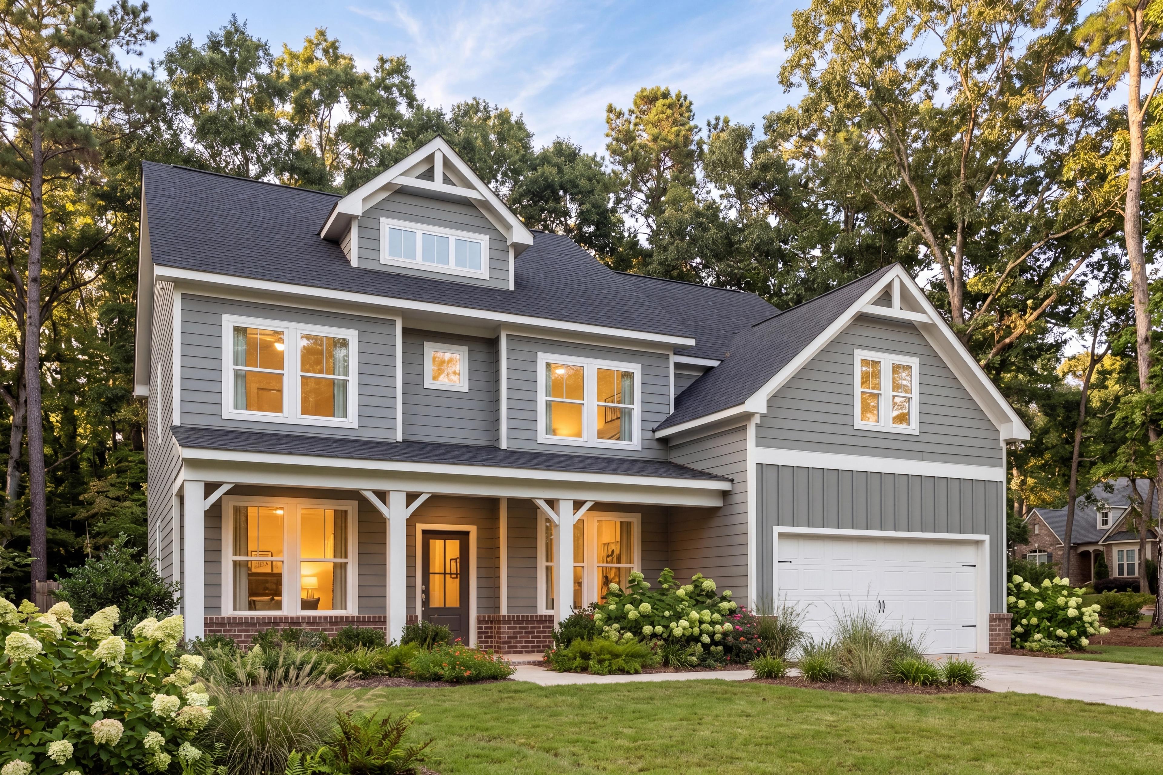 Two-story Remington C single-family home in Priceville, AL with brick and cement siding exterior and attached garage.