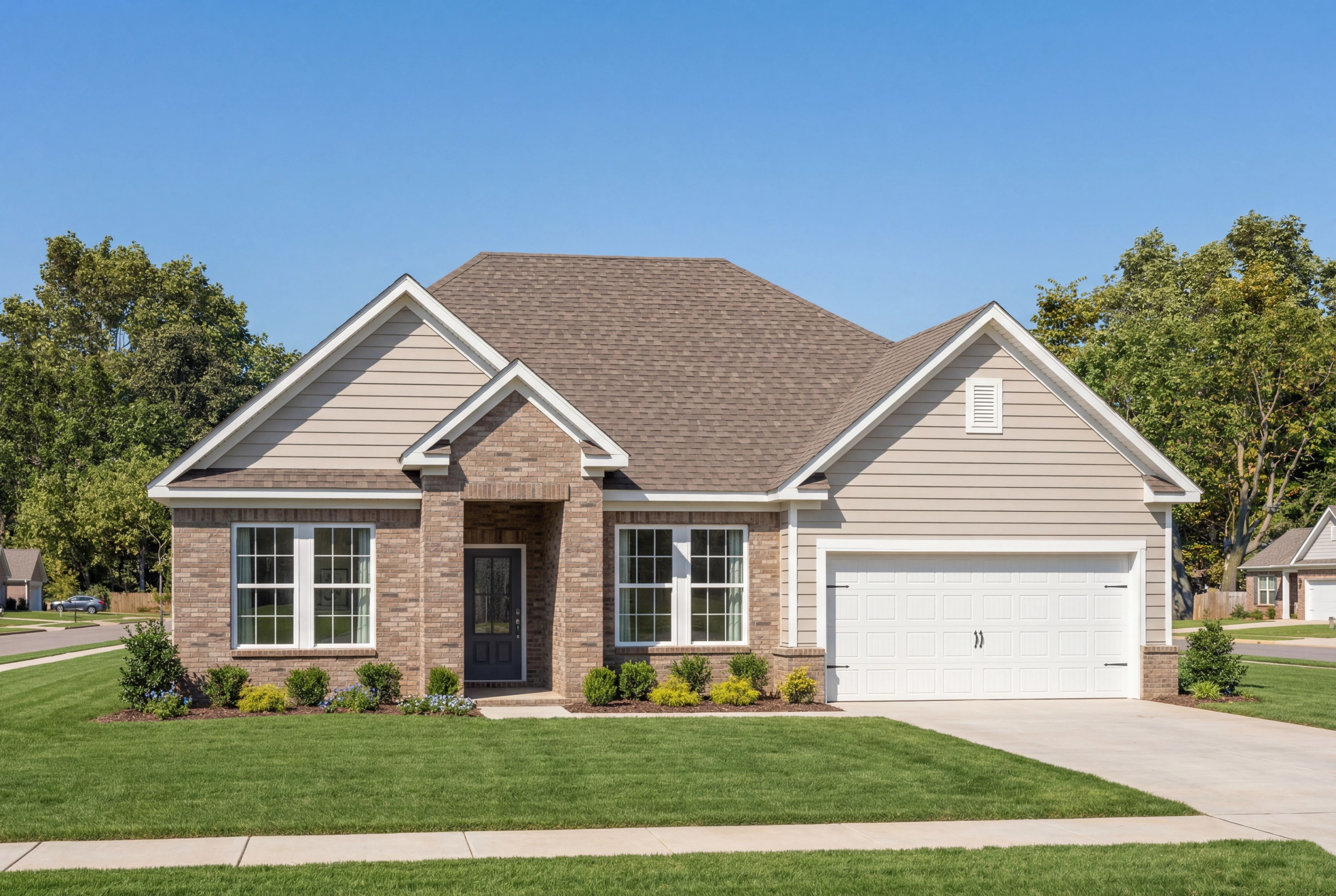 Single-story Hibiscus F home design by Davidson Homes in Cullman, Alabama, featuring a brick and siding exterior.
