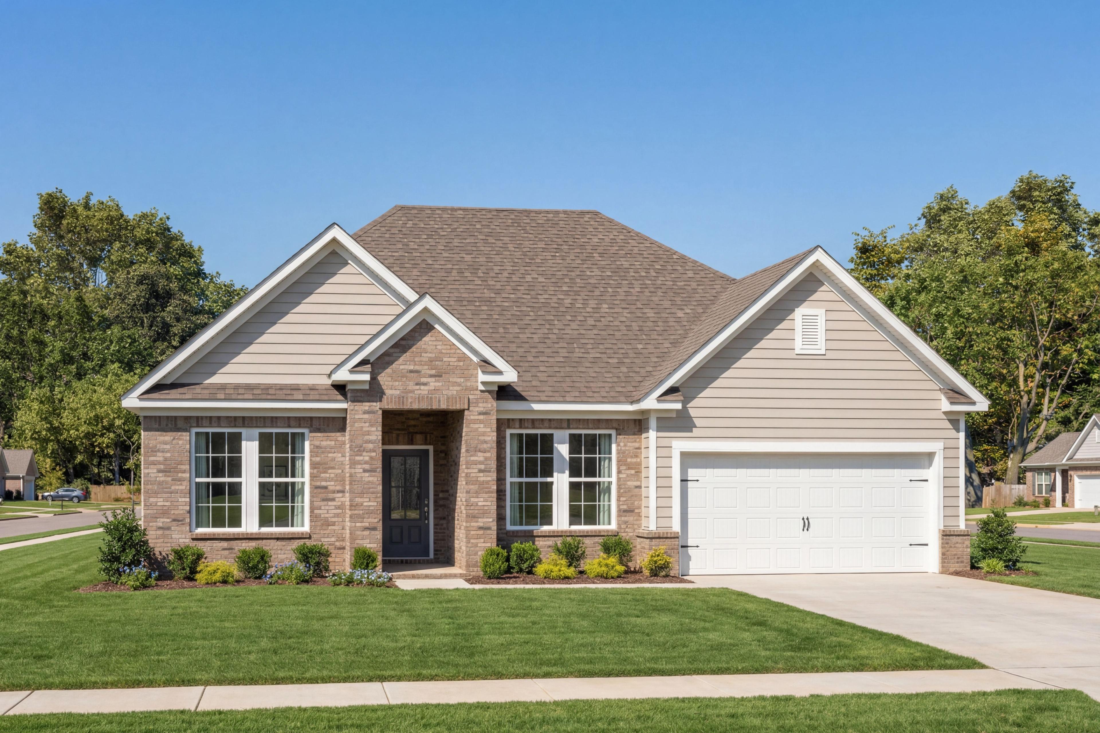 Single-story Hibiscus F home design by Davidson Homes in Cullman, Alabama, featuring a brick and siding exterior.