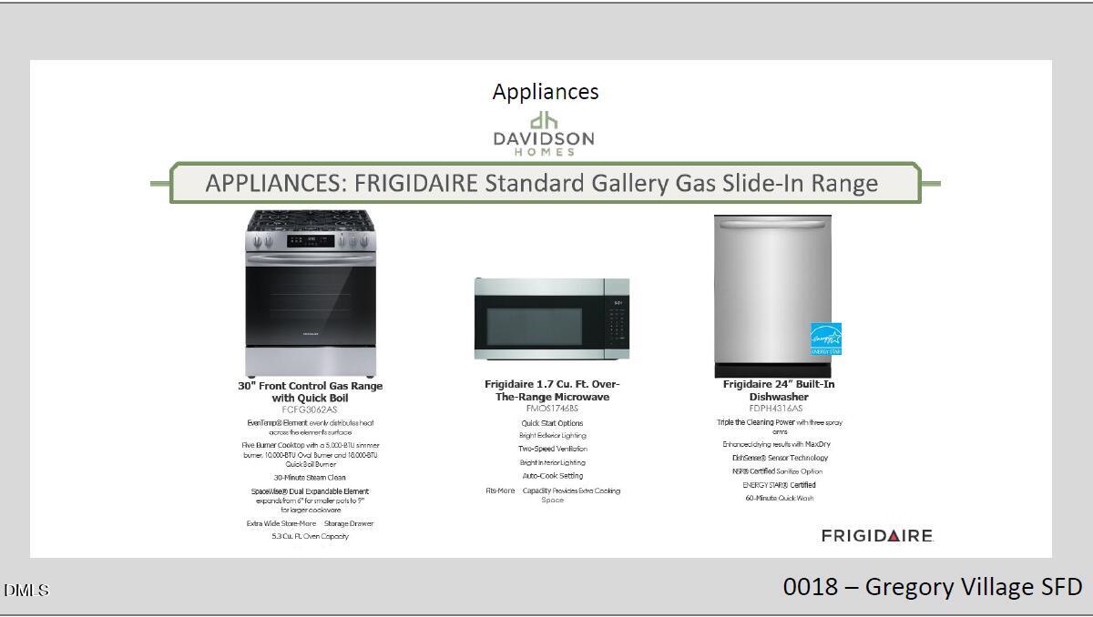 Frigidaire Gallery gas slide-in range, built-in oven, and dishwasher in Davidson Homes Gavin B, Gregory Village, Lillington, NC