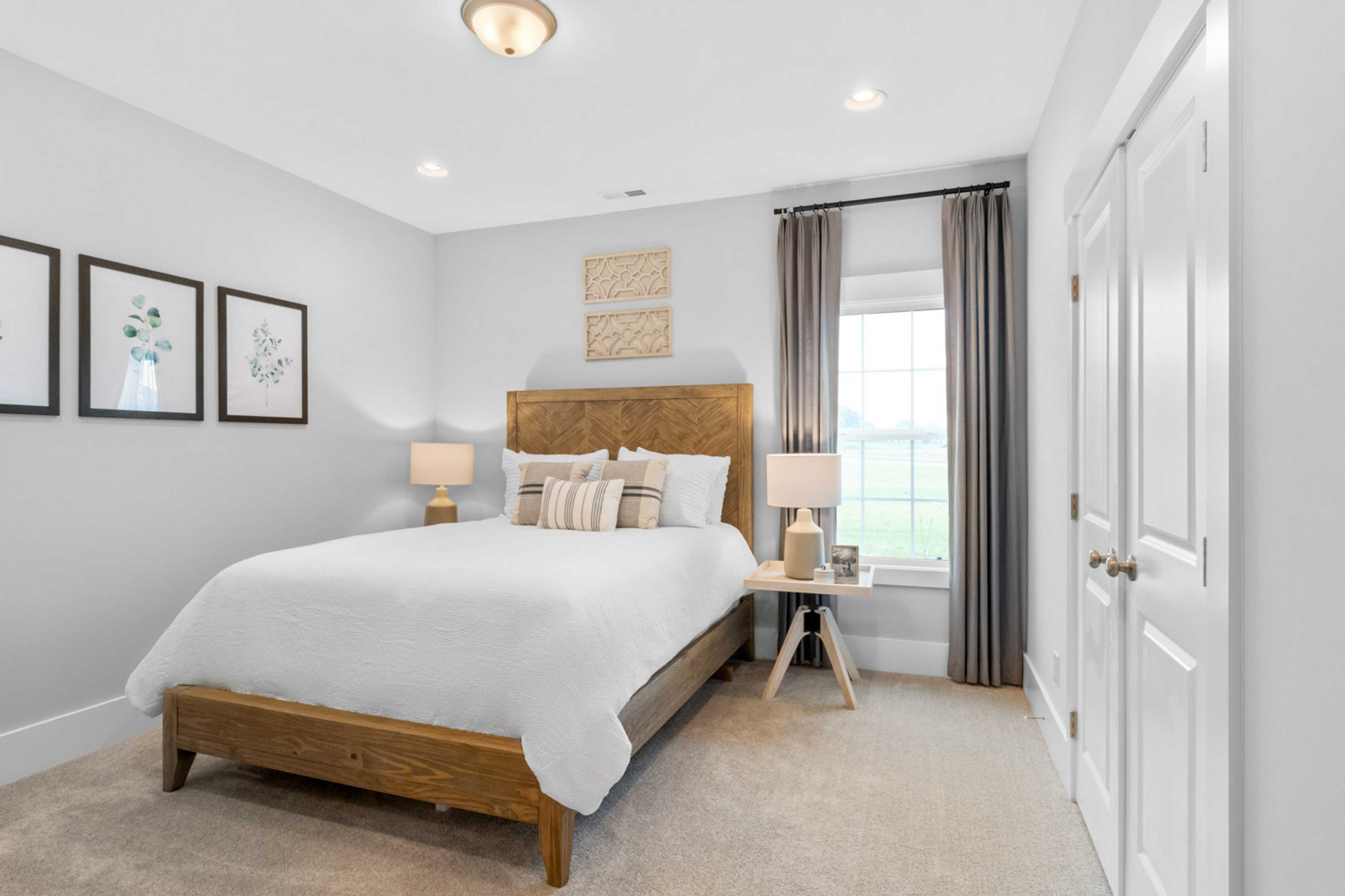 cheerful guest suite with floor-to-ceiling curtains