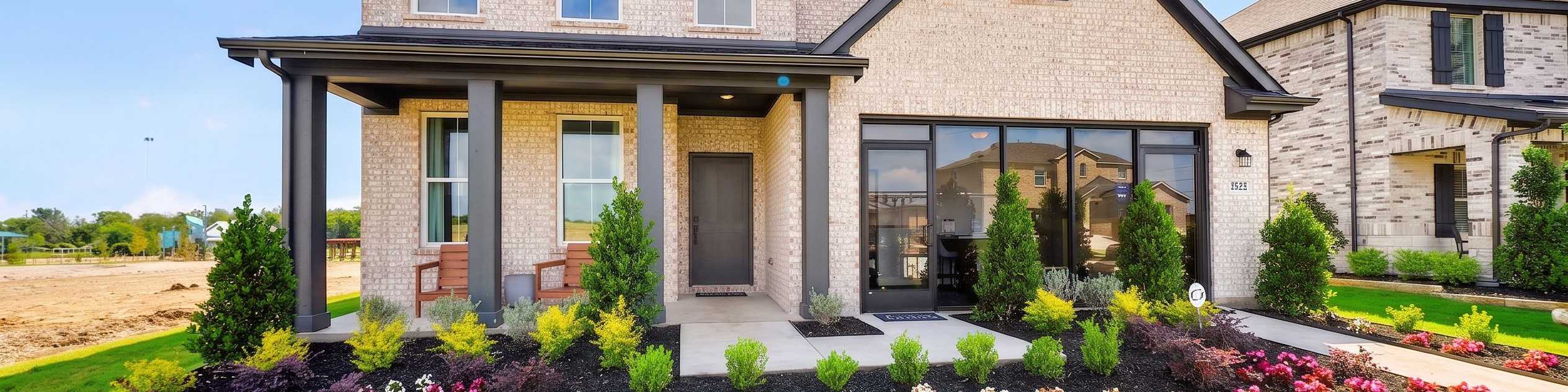 Davidson Homes exterior featuring brick and stone facade at The Parks at Foster Crossing in Anna, Texas.