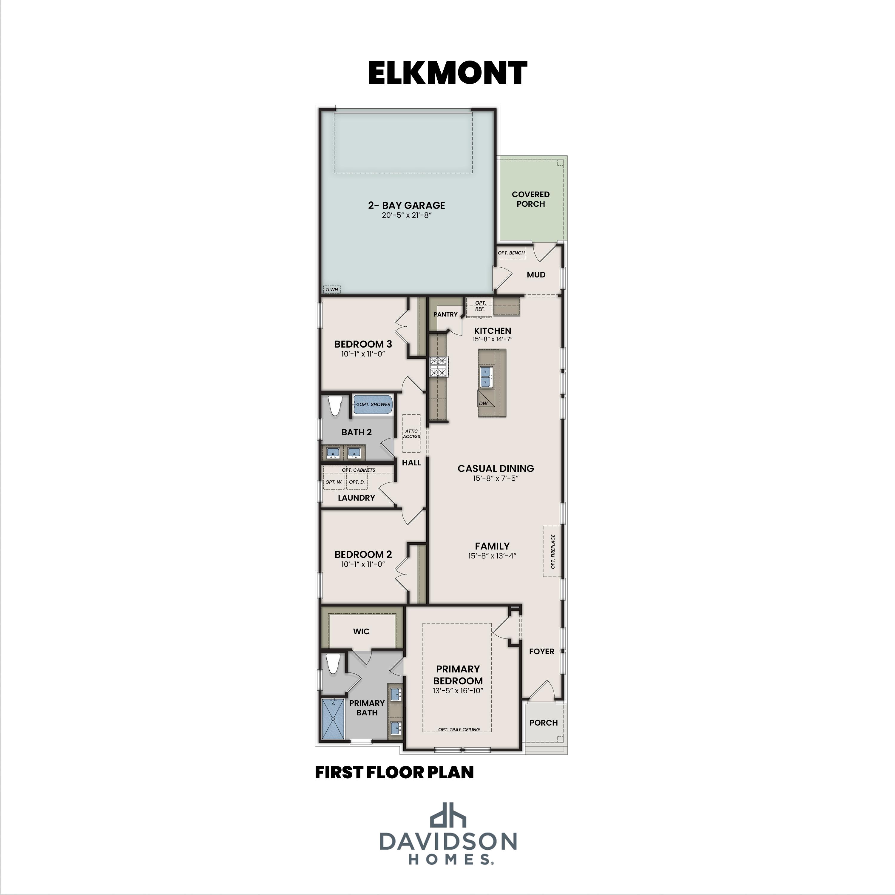 1 - The Elkmont A buildable floor plan layout in Davidson Homes Homes' Bradshaw Farms community.
