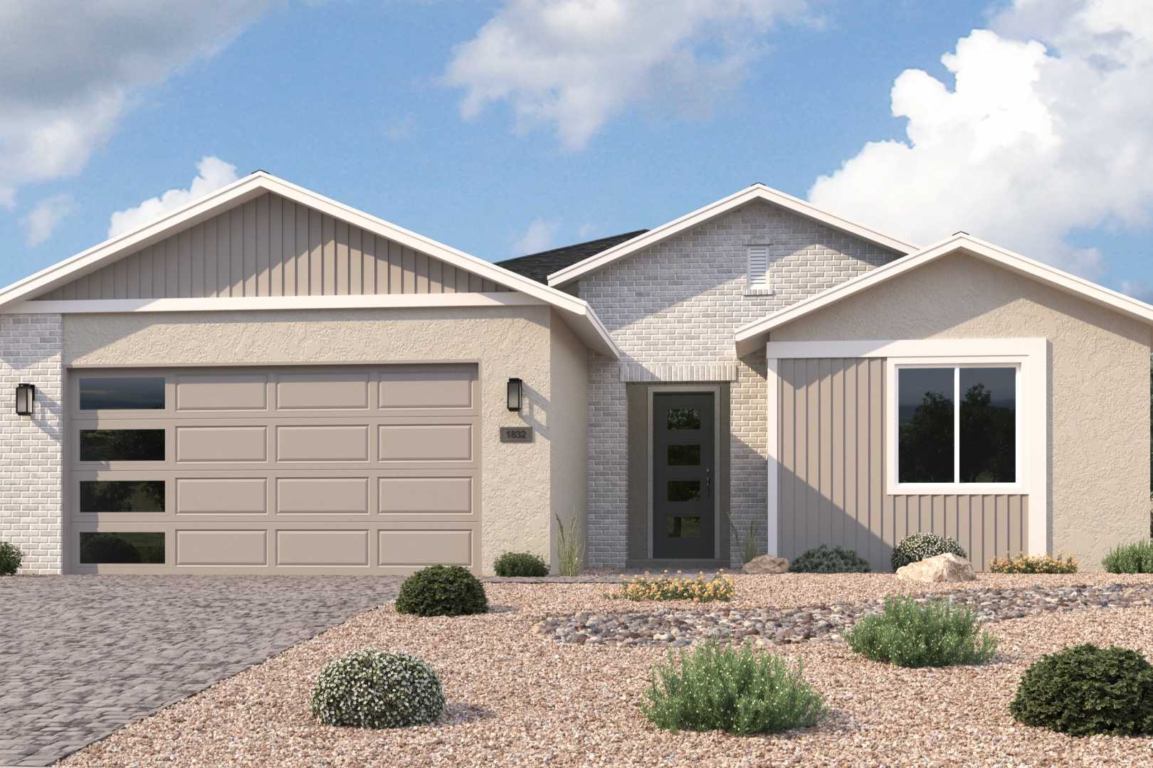 Modern single-story Durango II H elevation by Davidson Homes in Prescott AZ with 3-car garage and desert gravel landscaping