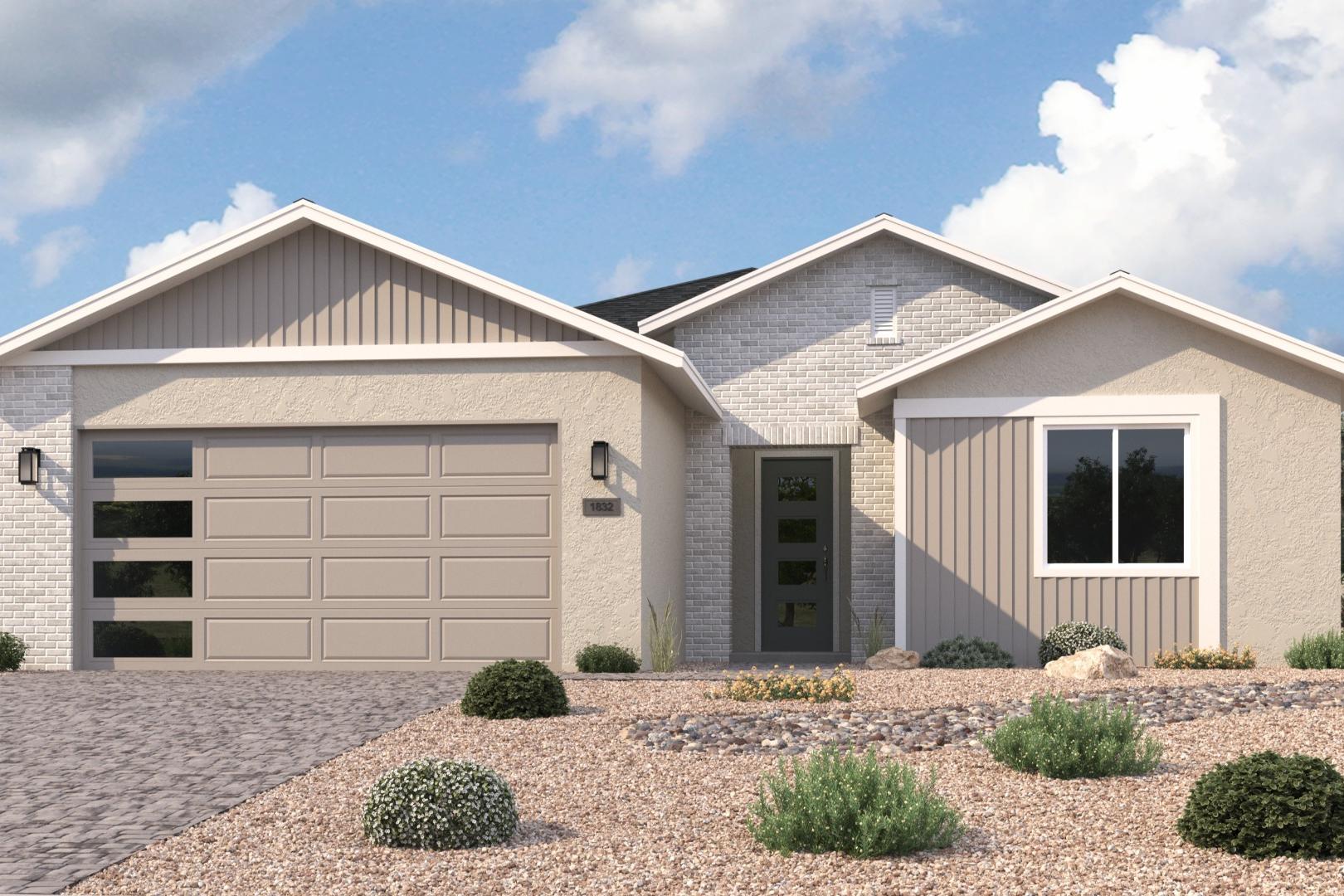 Modern single-story Durango II H elevation by Davidson Homes in Prescott AZ with 3-car garage and desert gravel landscaping